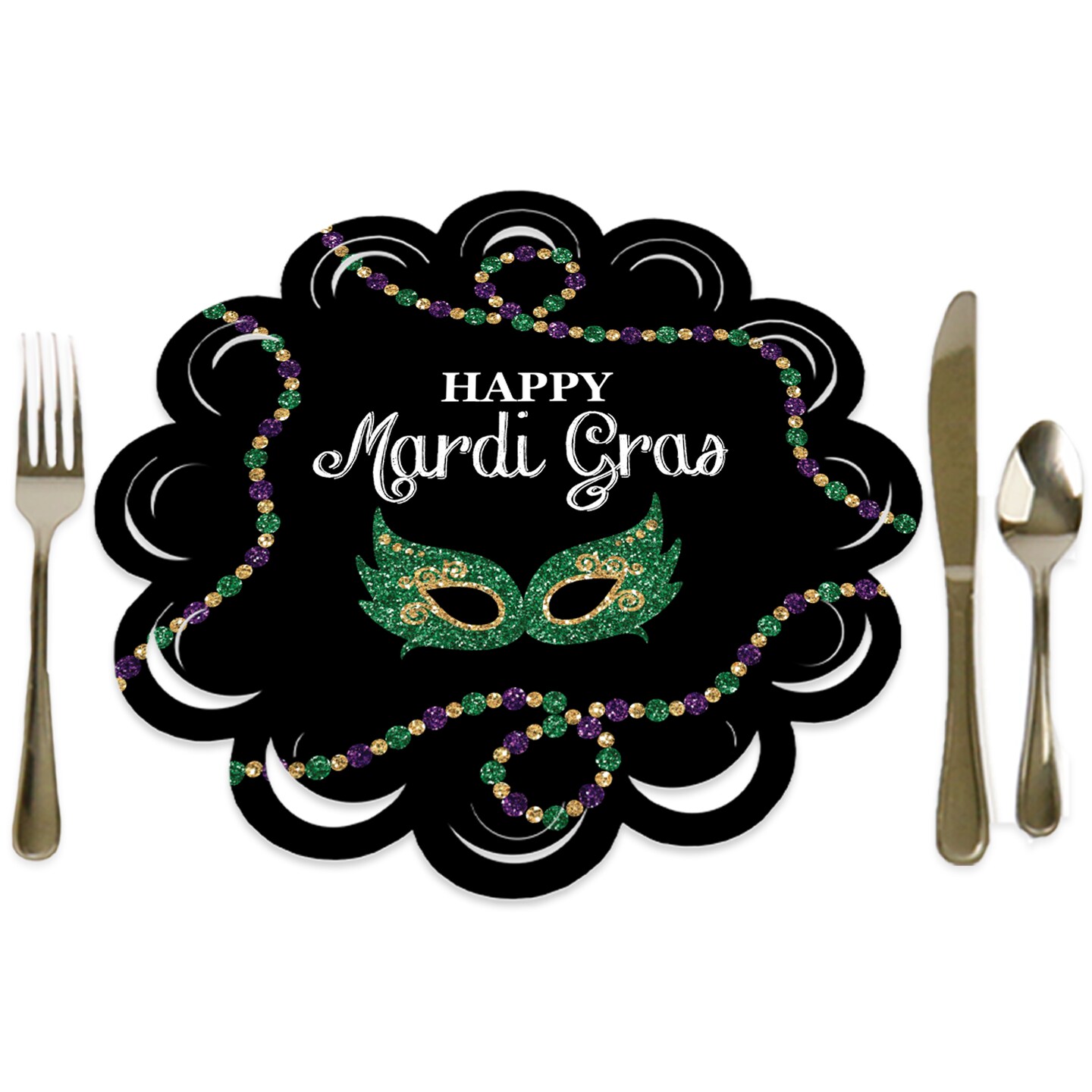 Big Dot of Happiness Mardi Gras - Masquerade Party Round Table Decorations - Paper Chargers - Place Setting For 12
