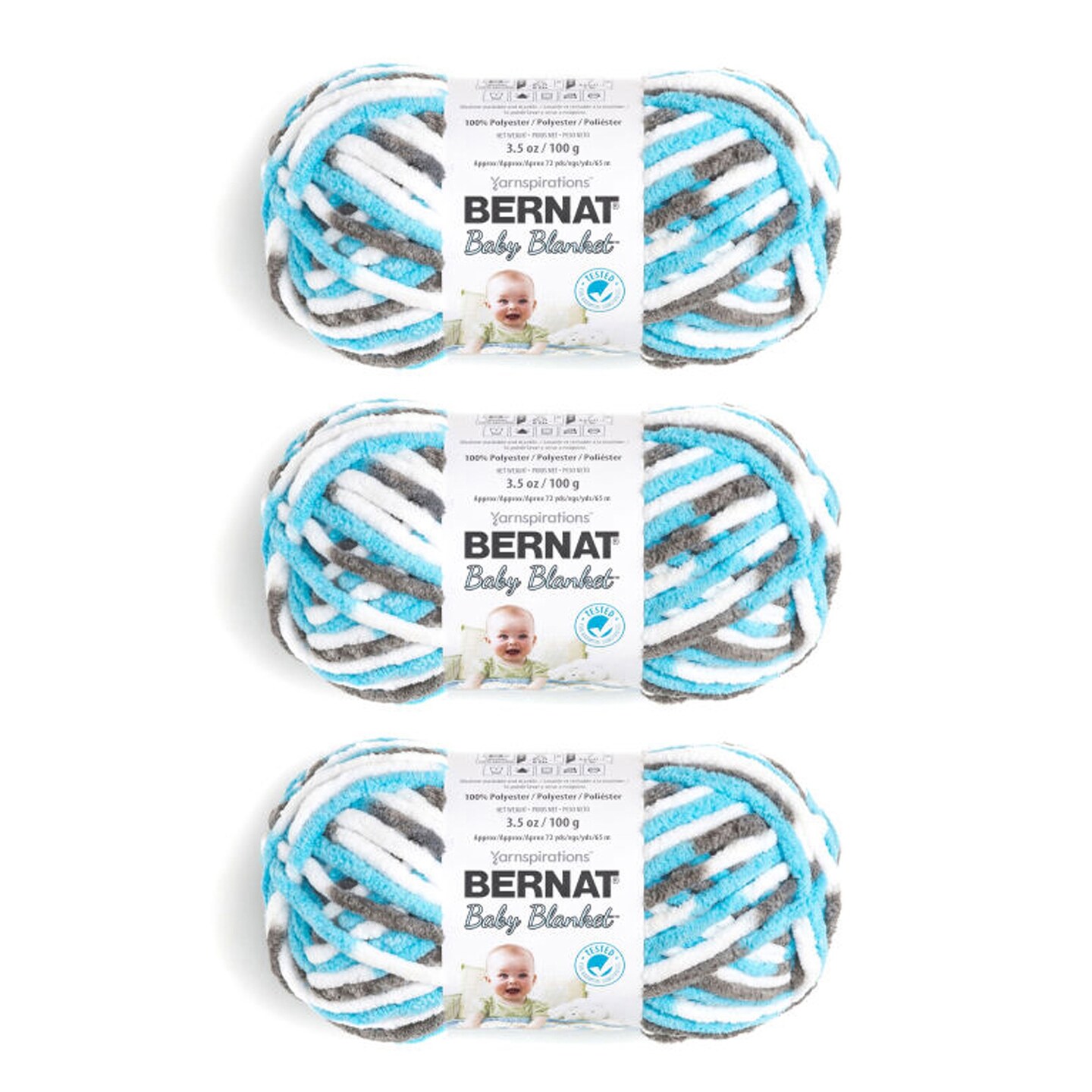 Bernat Baby Blanket Sail Away Yarn - 3 Pack of 100g/3.5oz - Polyester - 6 Super Bulky - 72 Yards - Knitting/Crochet