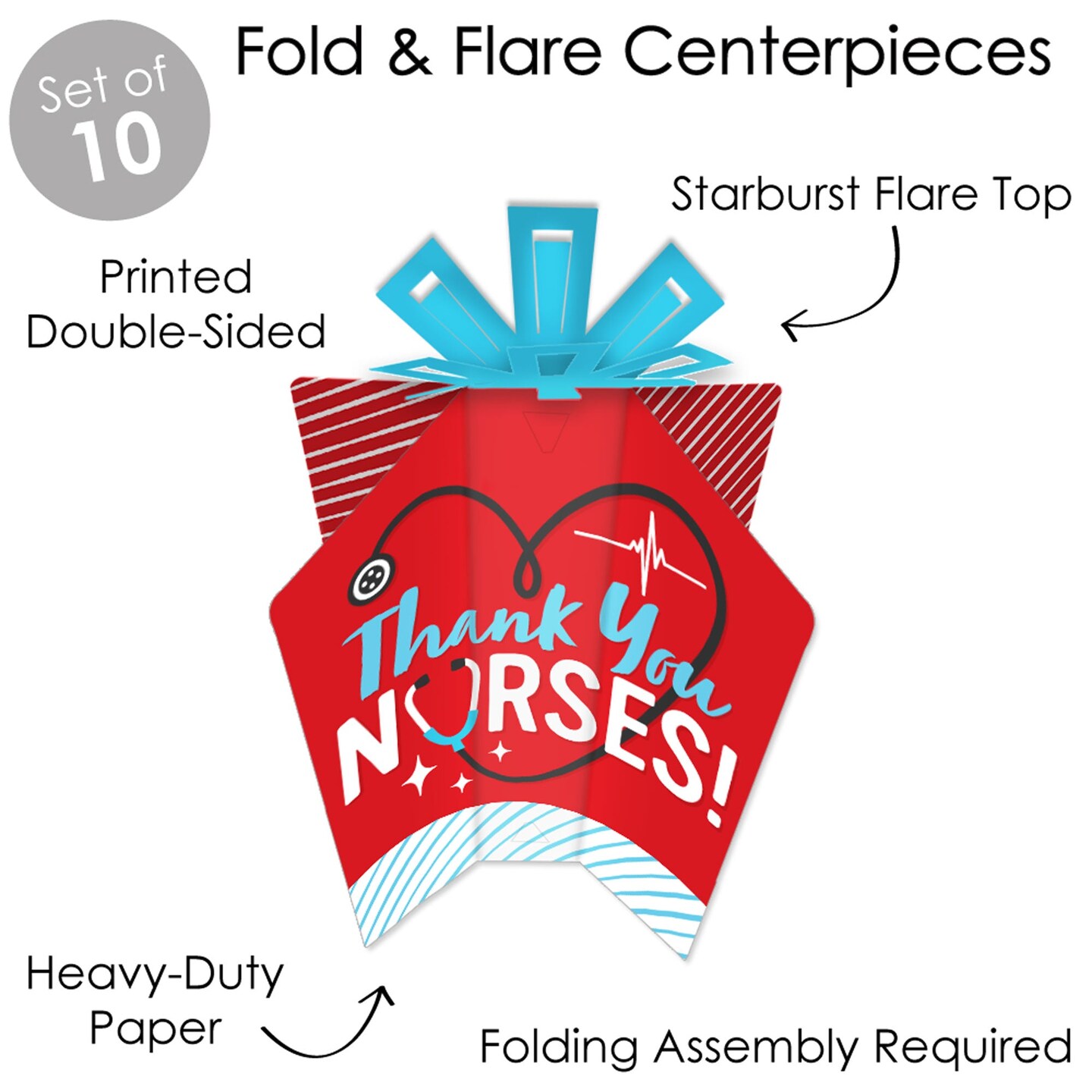 Big Dot of Happiness Thank You Nurses - Table Decorations - Nurse Appreciation Week Fold and Flare Centerpieces - 10 Count