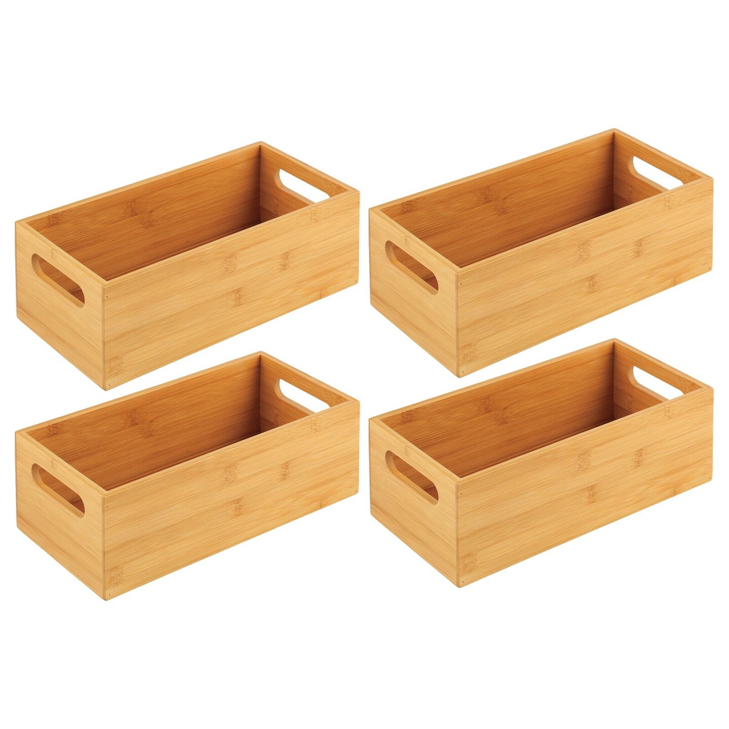 mDesign Bamboo Pantry Organizer Container Bin with Handles