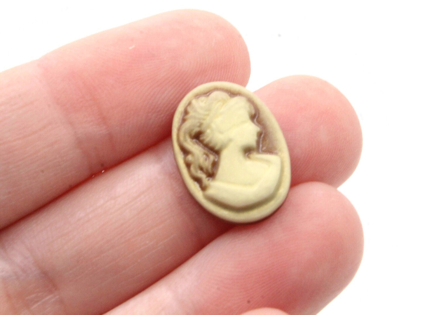 10 18mm x 13mm Brown Resin Oval Greek Style Woman's Face Cameo Cabochons