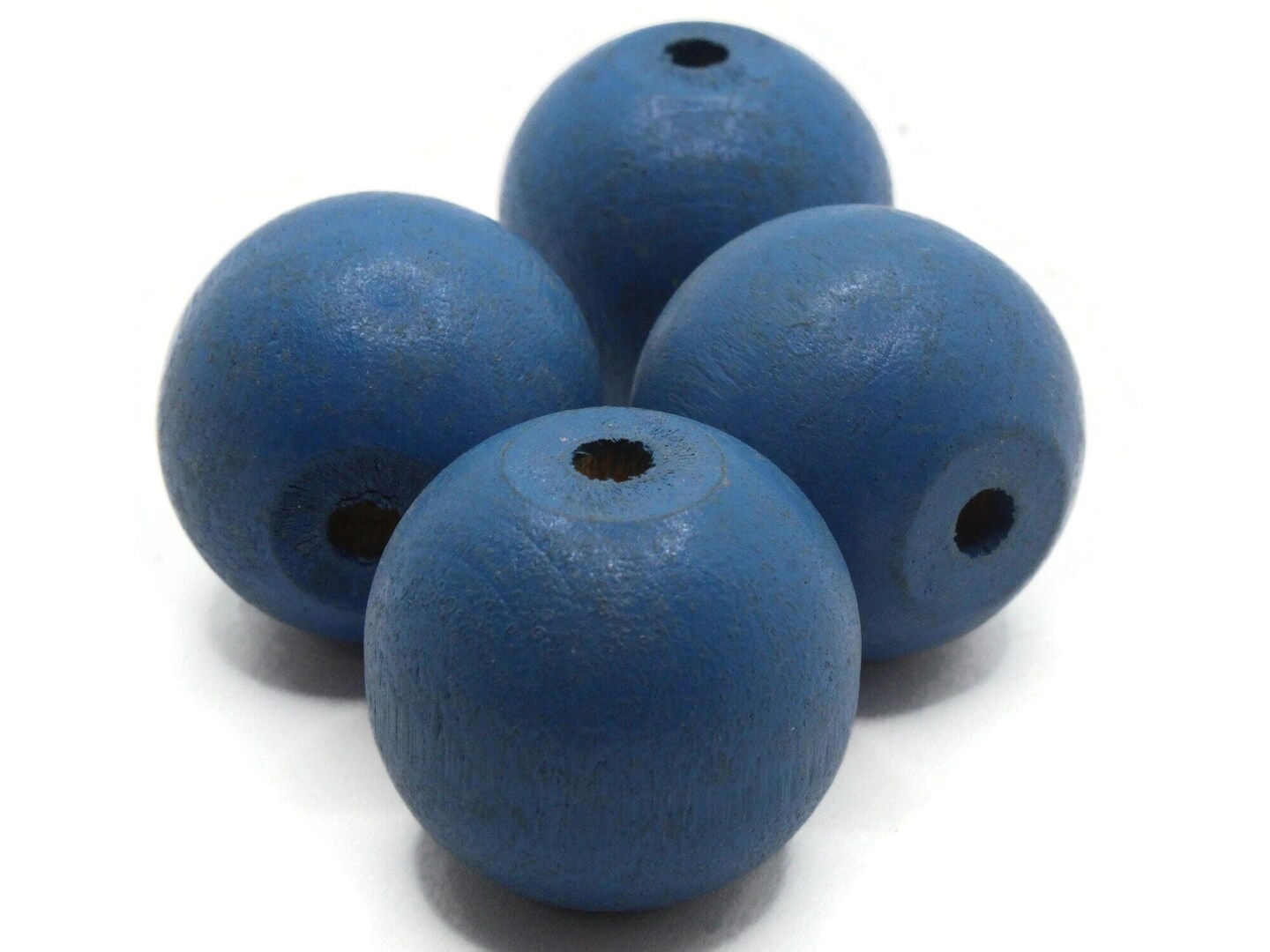 4 28mm Round Blue Large Hole Vintage Wood Beads