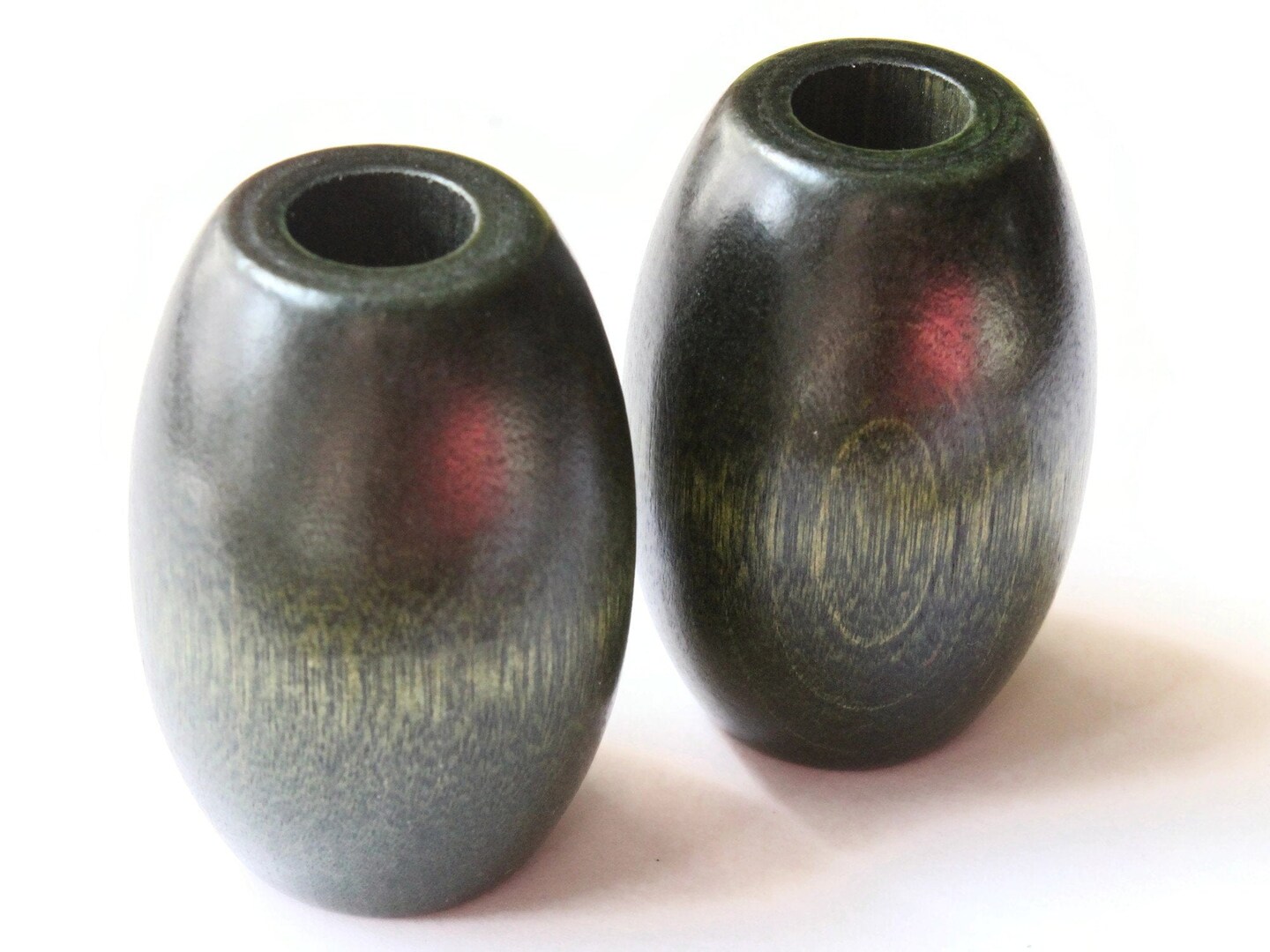 2 53mm Ridiculously Huge Dark Green Barrel Beads - Vintage Wooden Macrame Beads