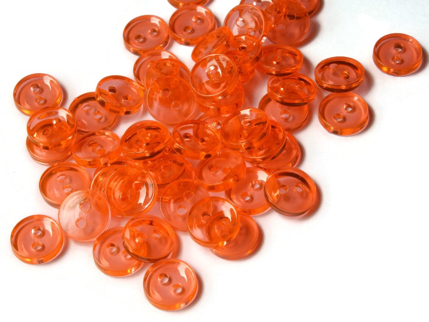 50 11mm Clear Pink Orange Flat Round Plastic Two Hole Buttons