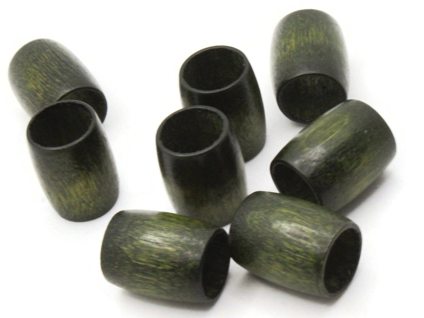 8 19mm x 15mm Dark Green Vintage Wood Large Hole Tube Beads bR1