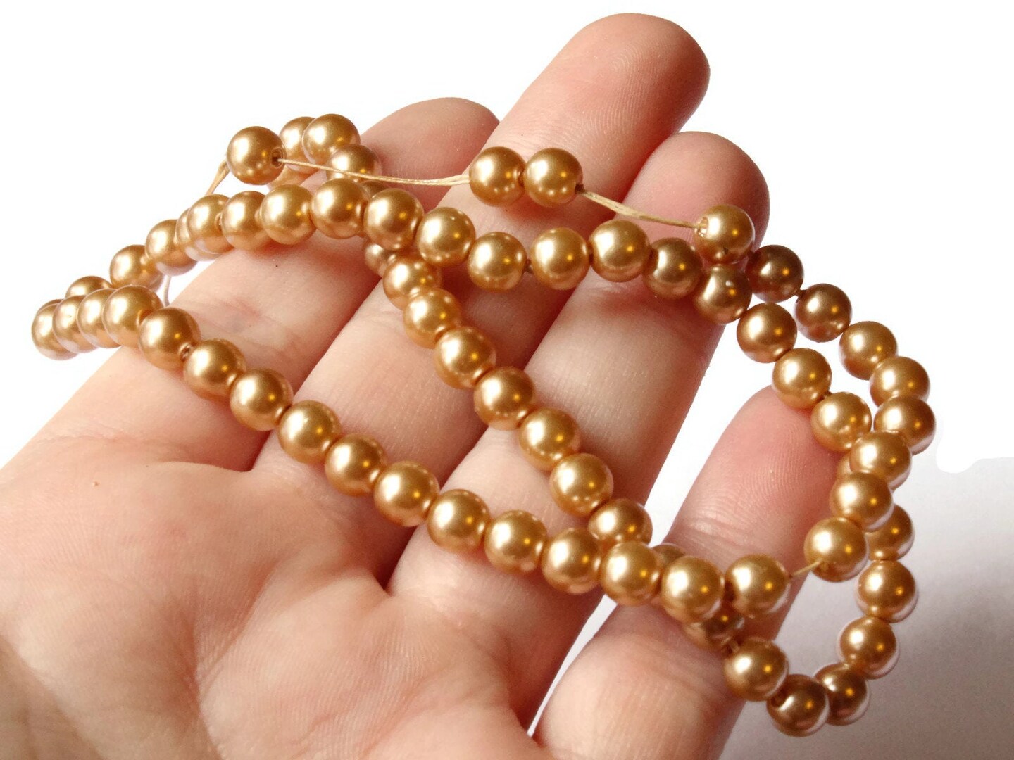 80 6mm Golden Orange Round Vintage Plastic Faux Pearl Beads