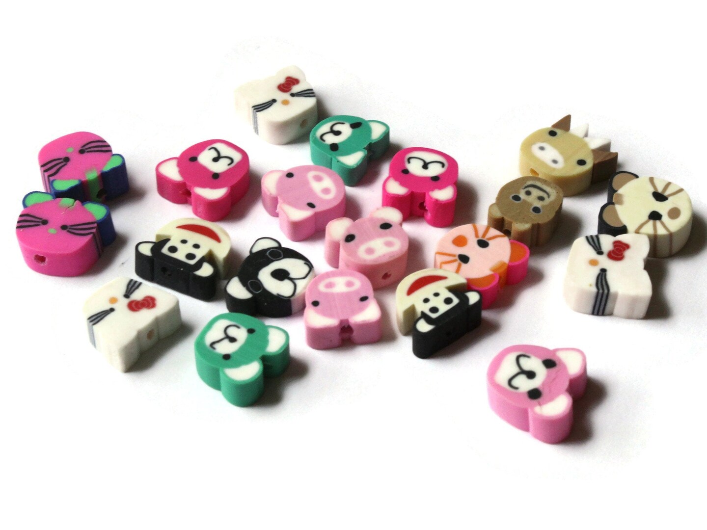 20 Mixed Animal Head Beads Assorted Polymer Clay Beads Cute Zoo Beads
