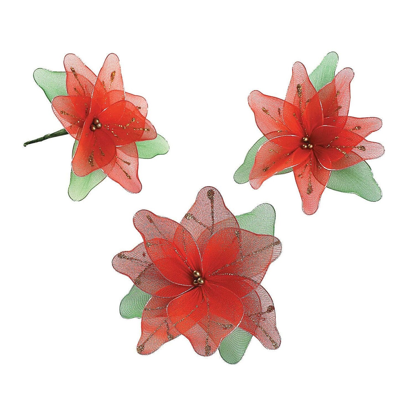Nylon And Glitter Poinsettia Christmas Ornaments (Pack of 12)