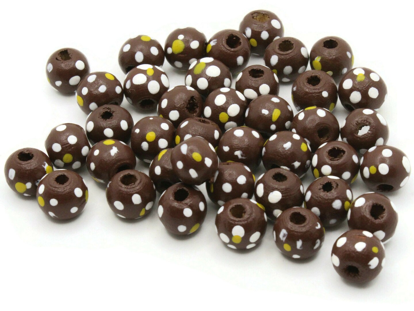 40 10mm Flower Pattern Chocolate Brown Round Wood Beads