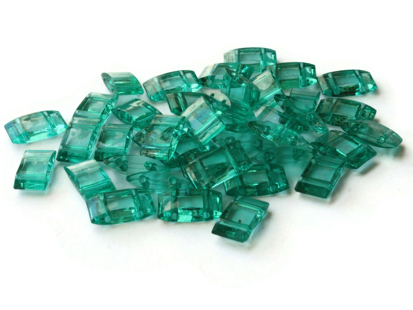 40 17mm Two Hole Green Rectangle Pillow Acrylic Beads