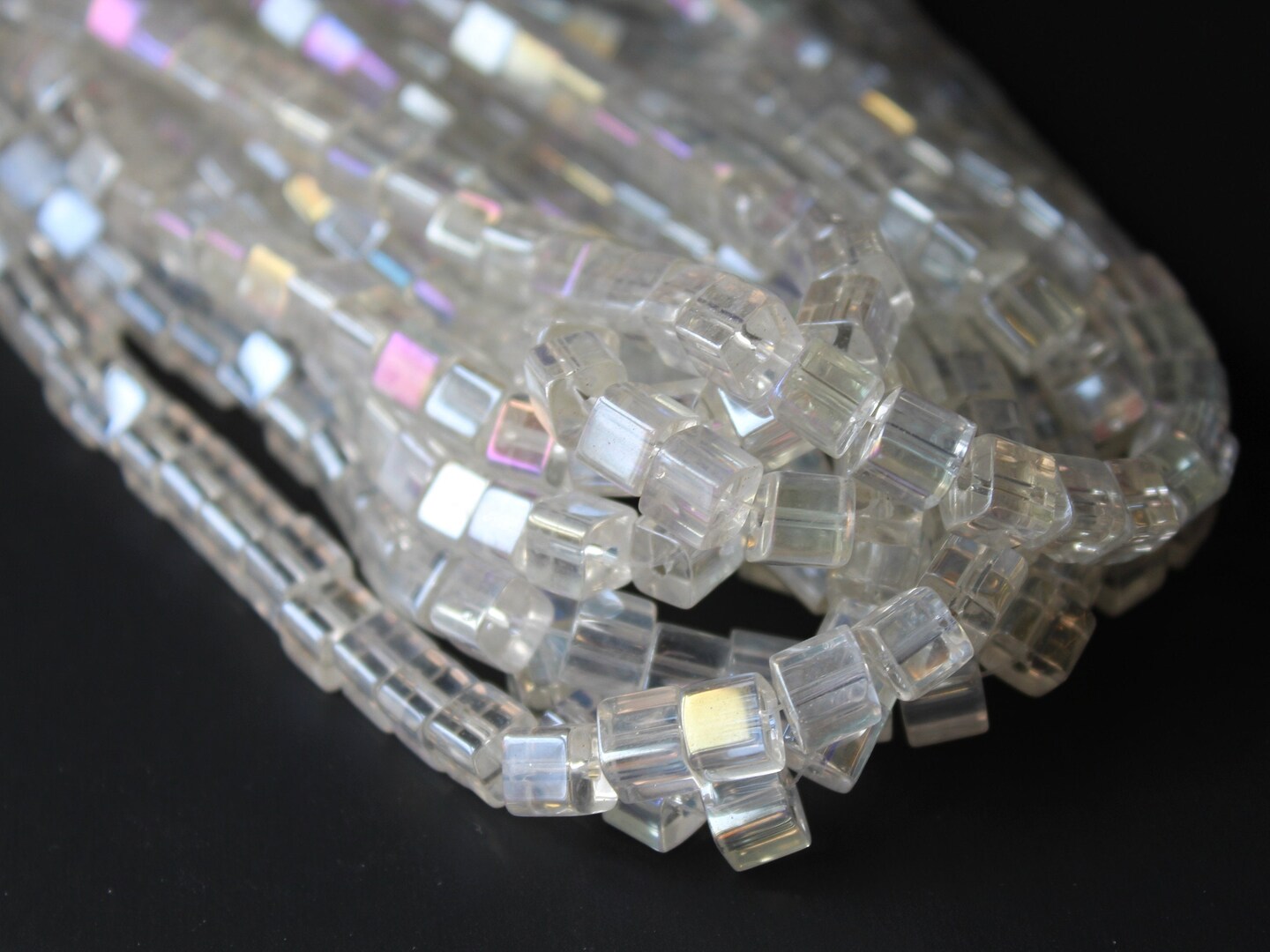 49 6mm Clear Crystal Cube Beads Crystal Glass Beads Full Strand Colorless Spacer Beads