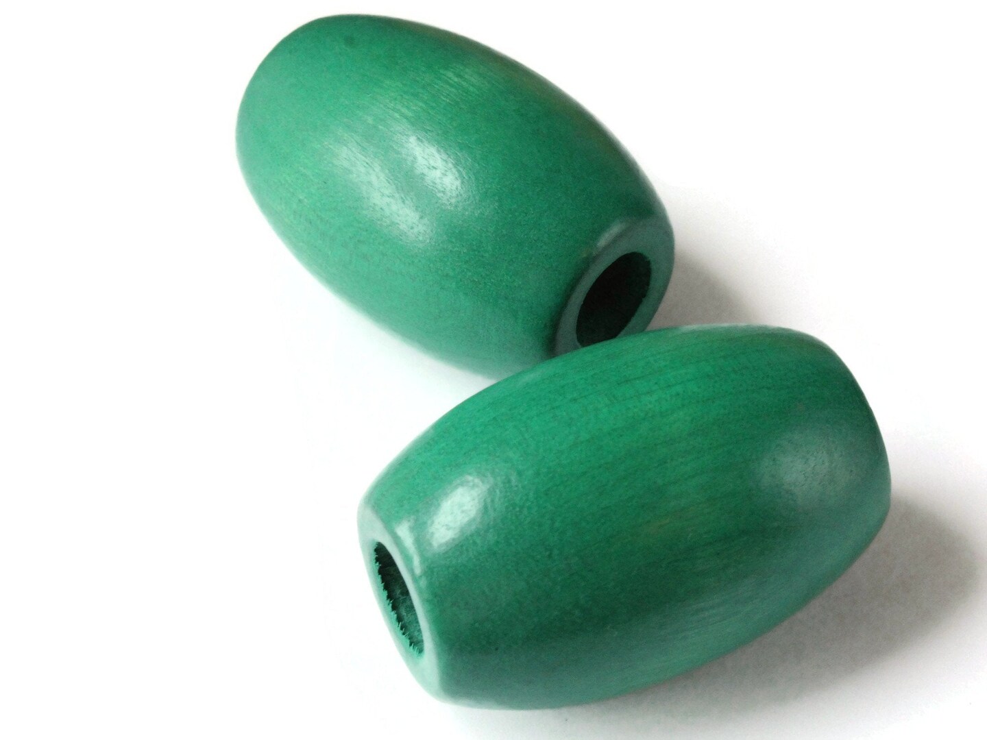 2 53mm Ridiculously Huge Green Wooden Barrel Beads - Vintage Macrame Beads