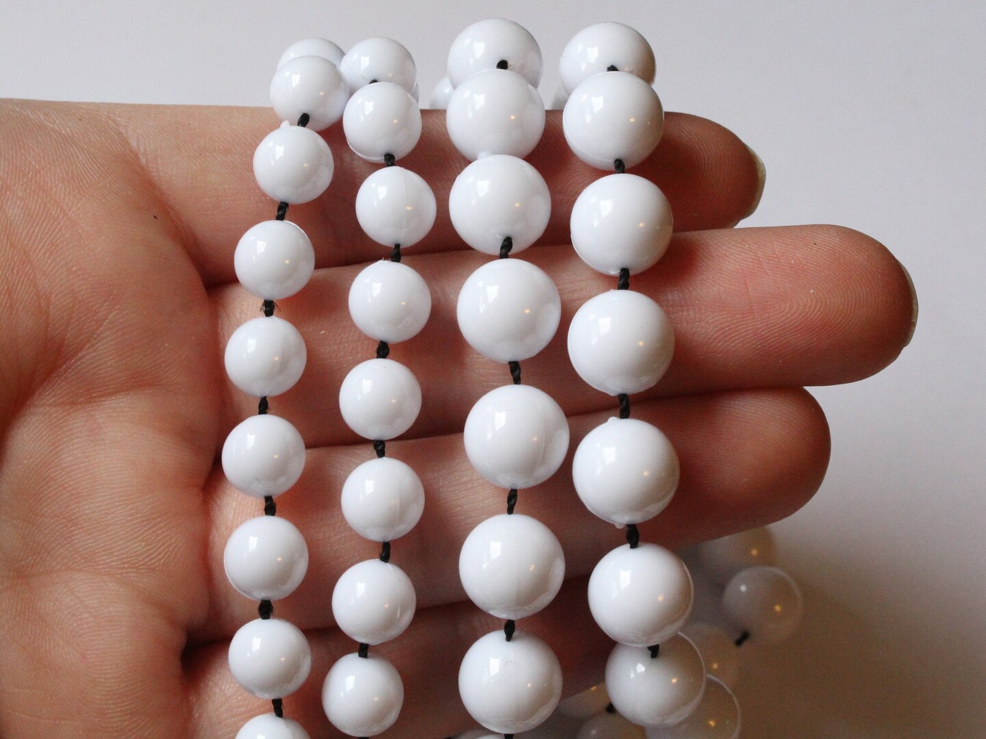 2 White Fused String Vintage Necklaces 46 Inch Beaded Princess Length Necklace