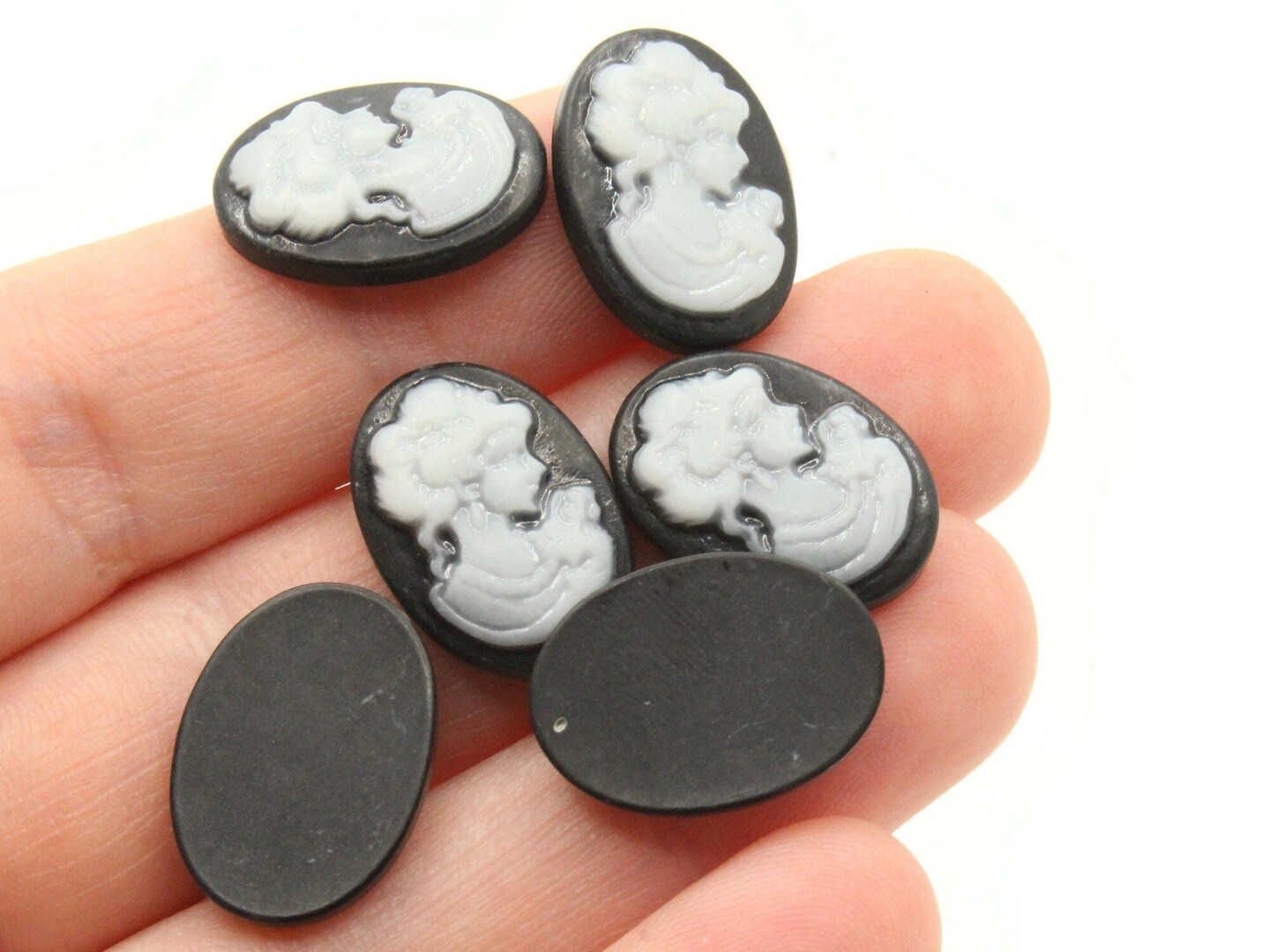 10 18x13mm Black Cameos Flatback Cameo Victorian Woman&#x27;s Face Resin Cabochons