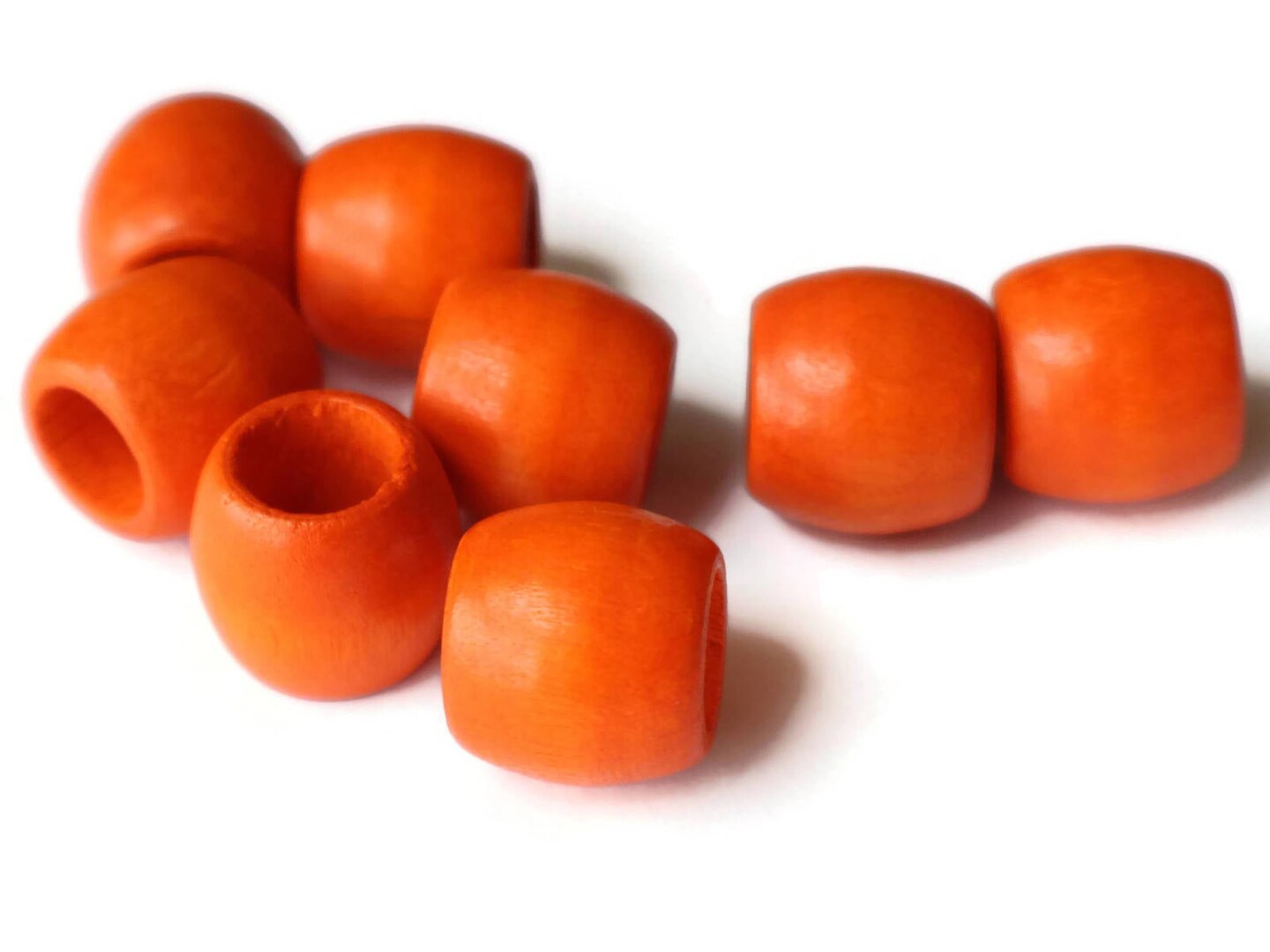 8 17mm Wooden Barrel Beads Large Hole Orange Vintage Wood Beads