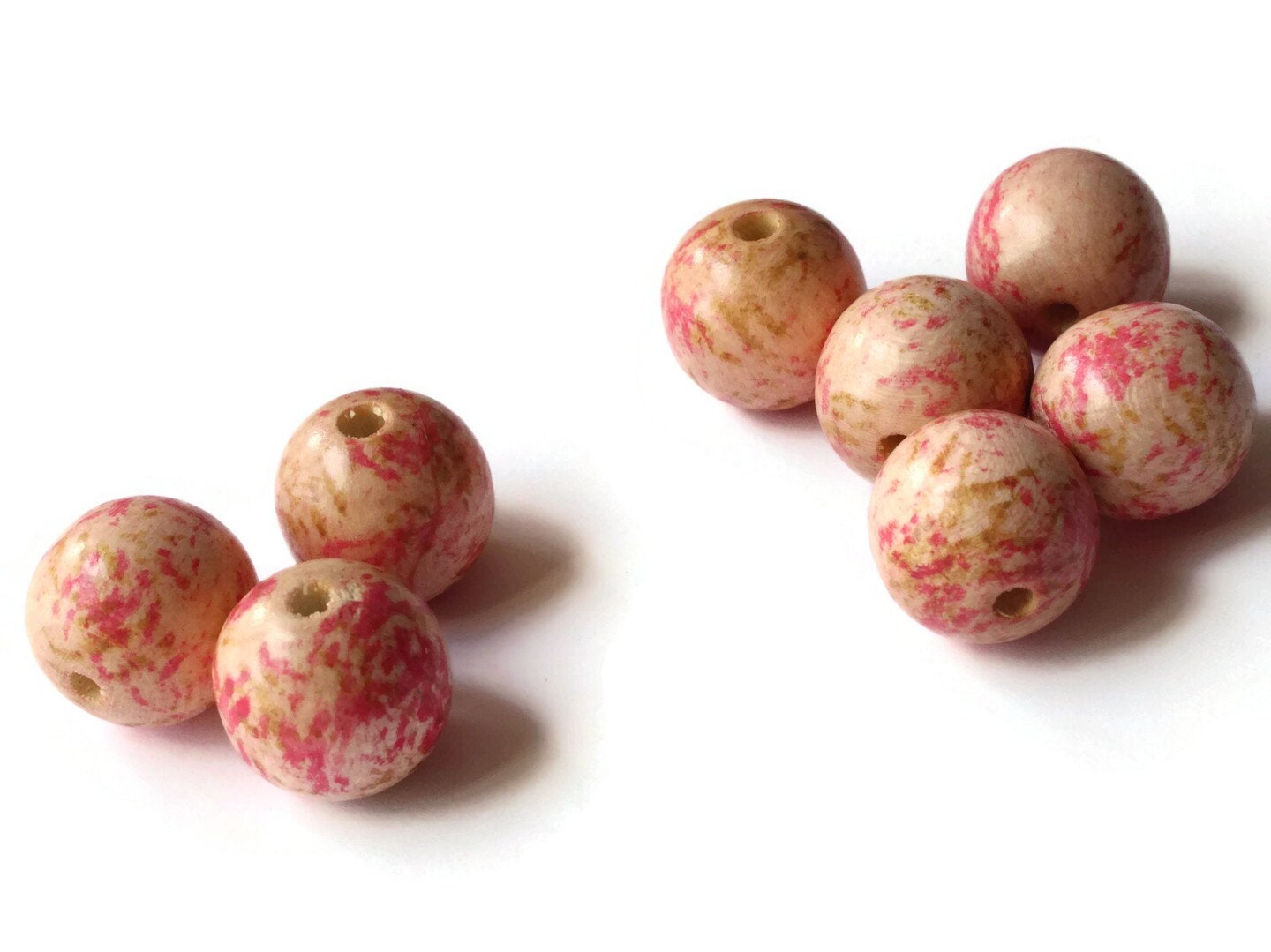 8 20mm Round Pink Spotted Vintage Large Lightweight Wooden Ball Beads