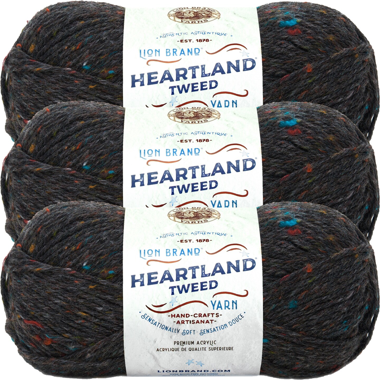 (3 Pack) Lion Brand Heartland Yarn - Black Canyon Tweed