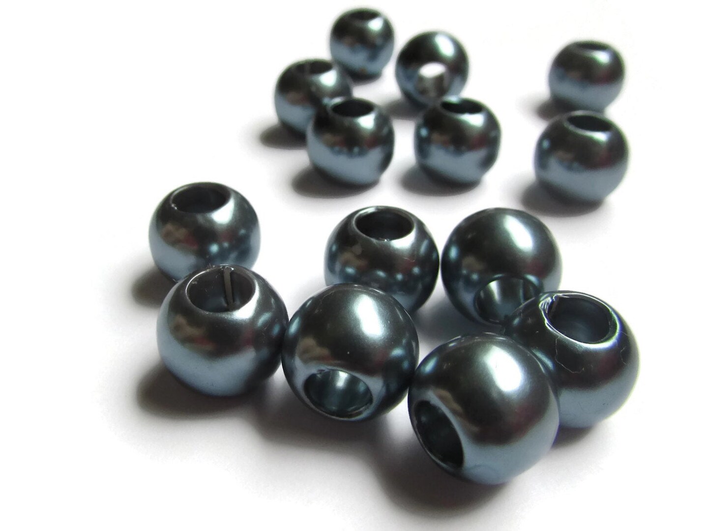 40 12mm Large Hole Pearls Slate Grey Faux Pearl Beads Round Plastic Pearl Beads