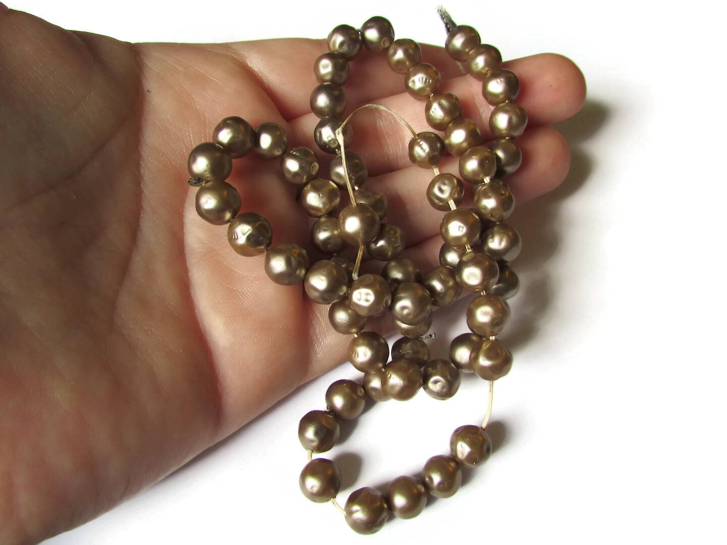 60 7.5mm Brown Round Faux Pearl Vintage Plastic Beads