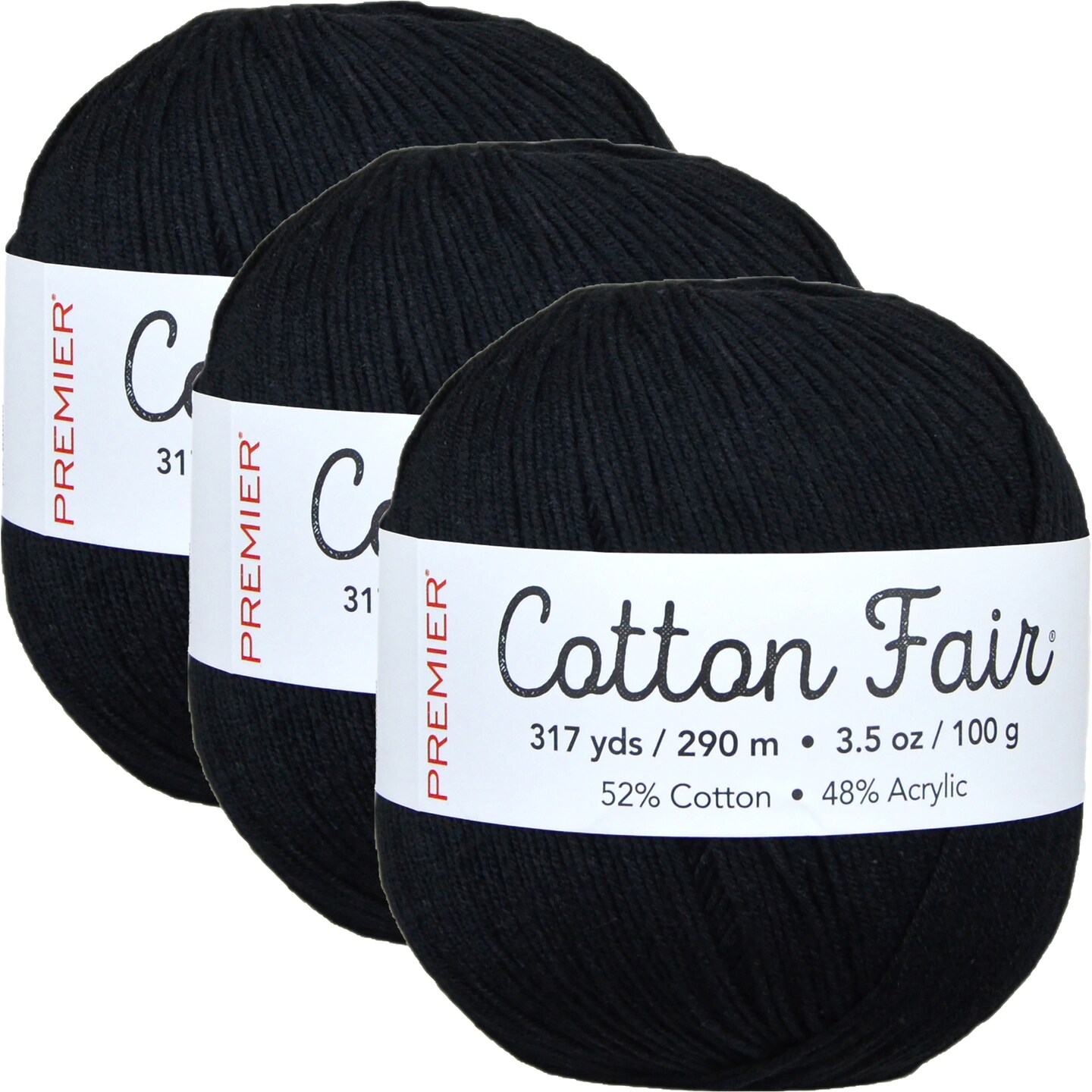 Multipack of 3 - Premier Yarns Cotton Fair Solid Yarn-Black