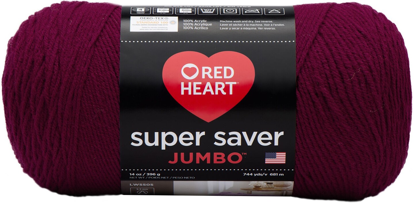 Red Heart Super Saver Jumbo Burgundy Yarn 2 Pack of 396g/14oz Acrylic 4 Medium (Worsted