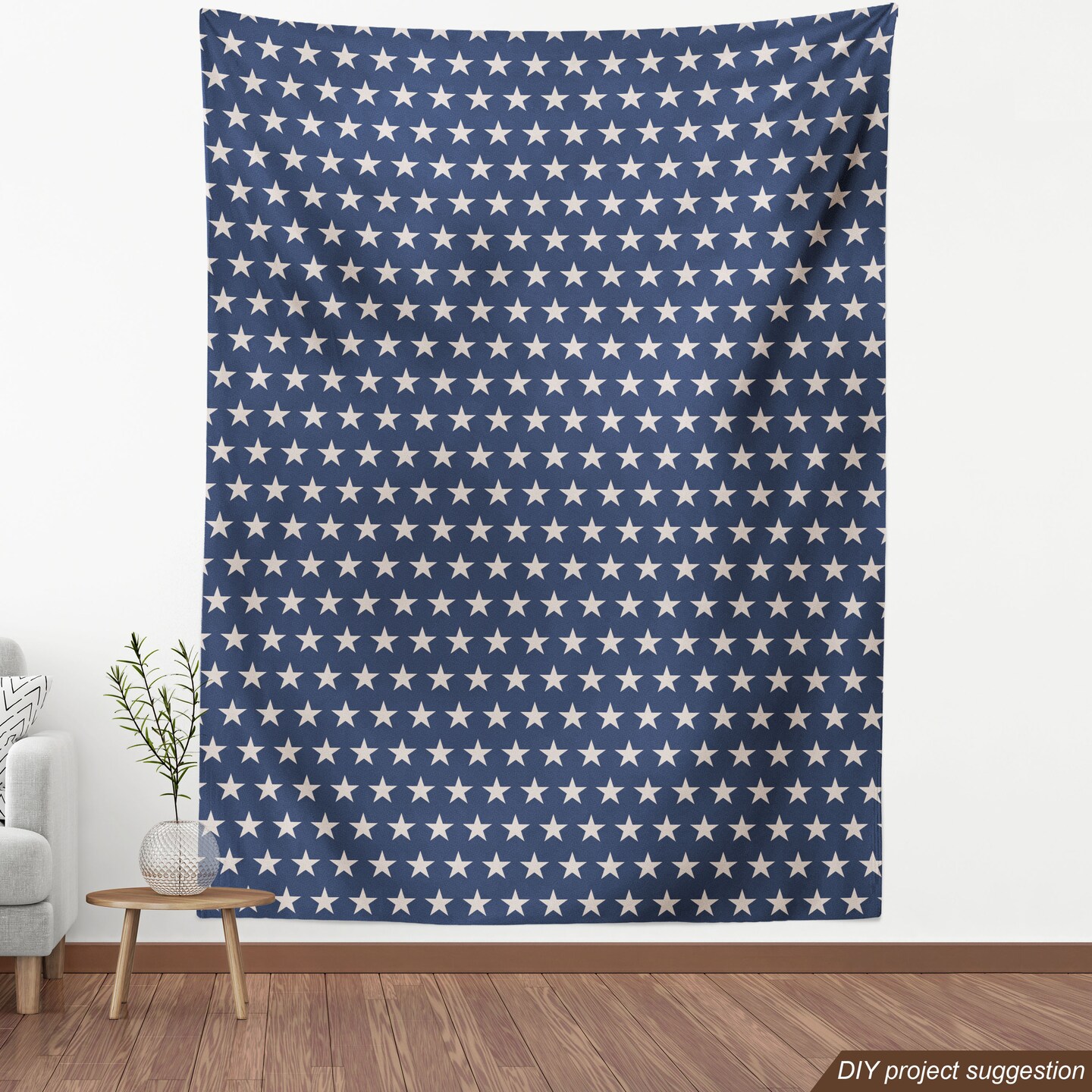 Ambesonne Star Fabric by the Yard, Patriotic Star of the American Flag Independence Themed Freedom Concept USA, Decorative Fabric for Upholstery and Home Accents, 5 Yards, Violet Blue and Tan