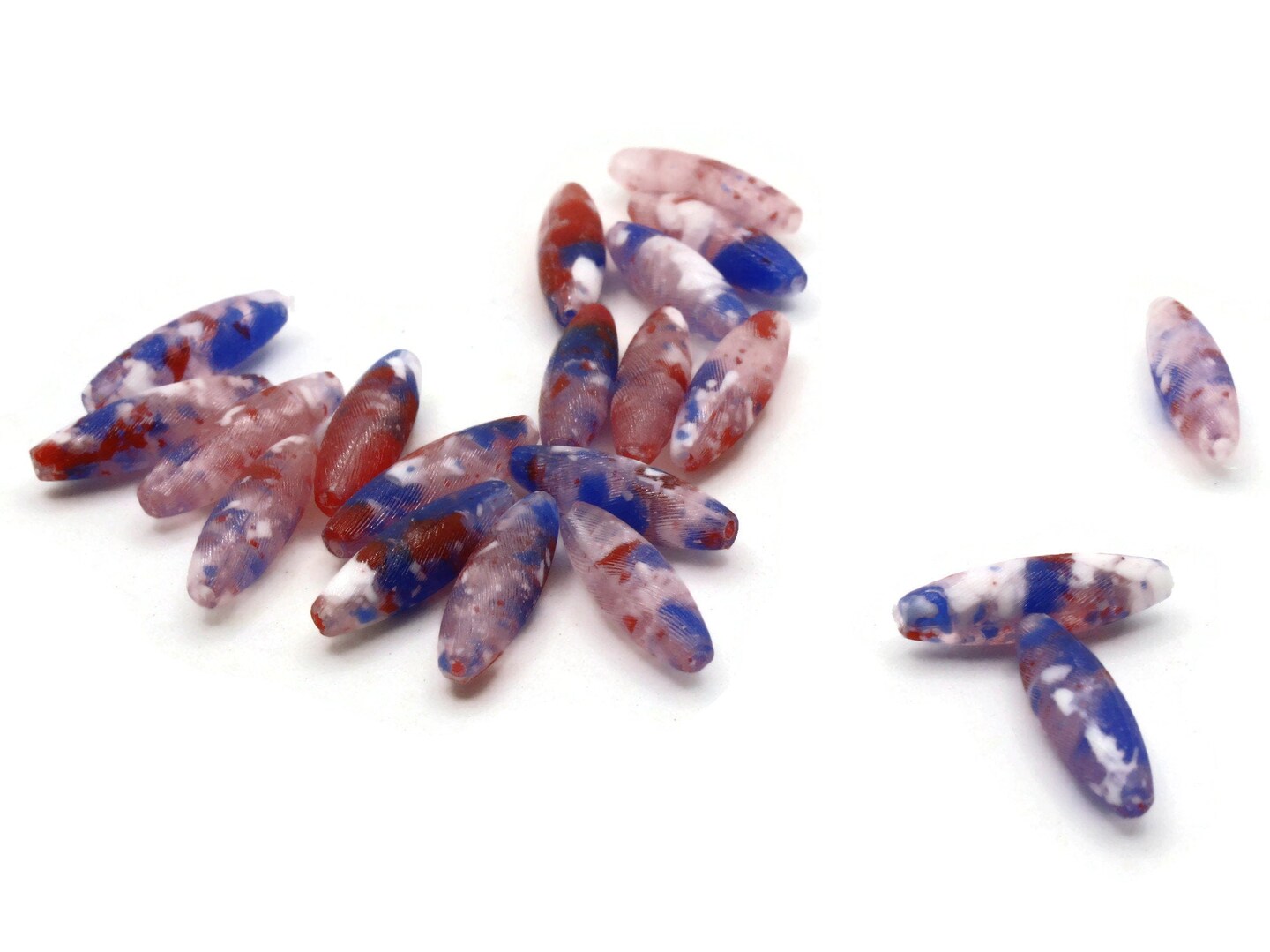 20 19mm Red White and Blue Vintage Plastic Tube Beads