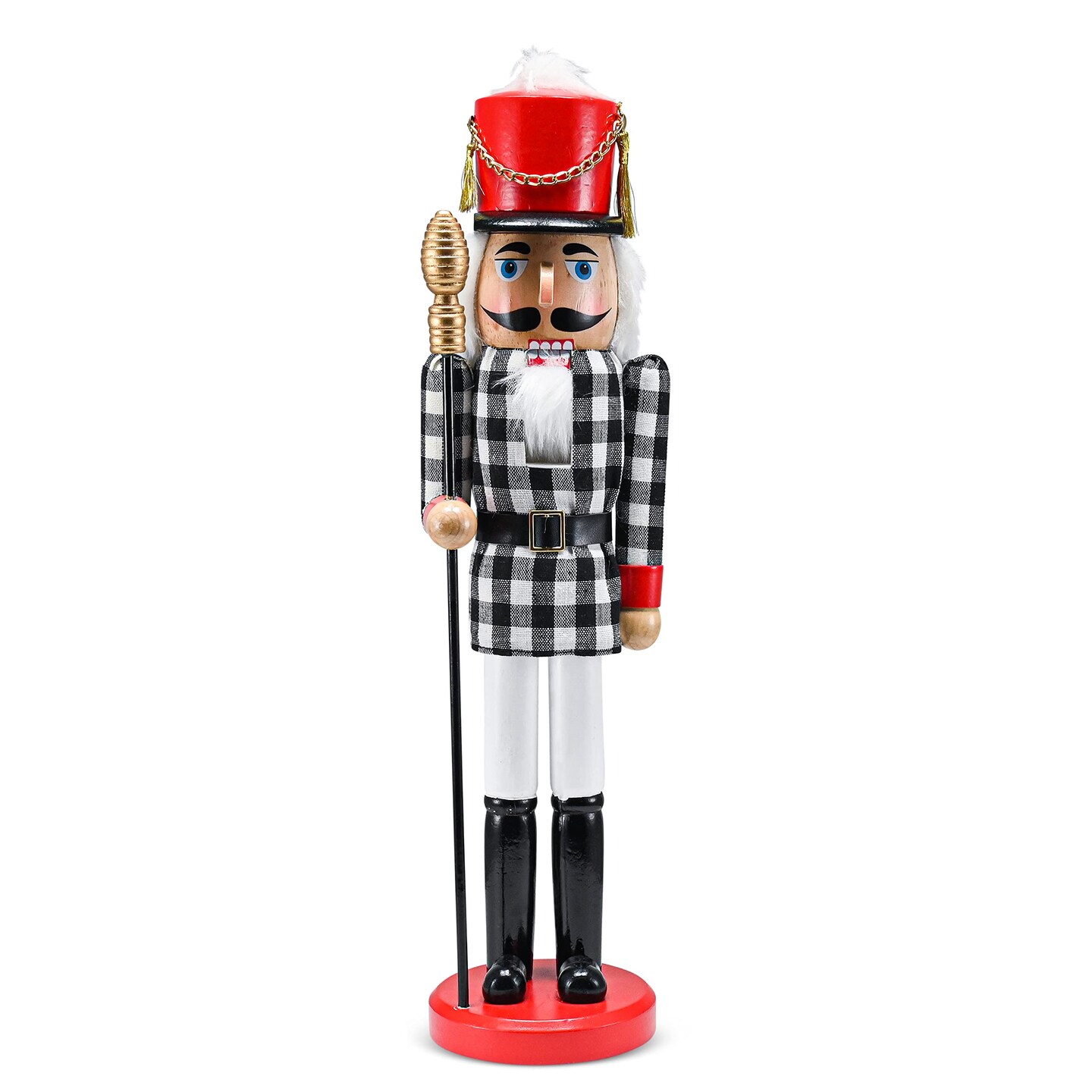 Ornativity Christmas Checkered Soldier Nutcracker &#x2013; Black and White Wooden Nutcracker Toy Soldier Knight with a Staff in Hand Xmas Themed Holiday Nut Cracker Doll Figure Decorations