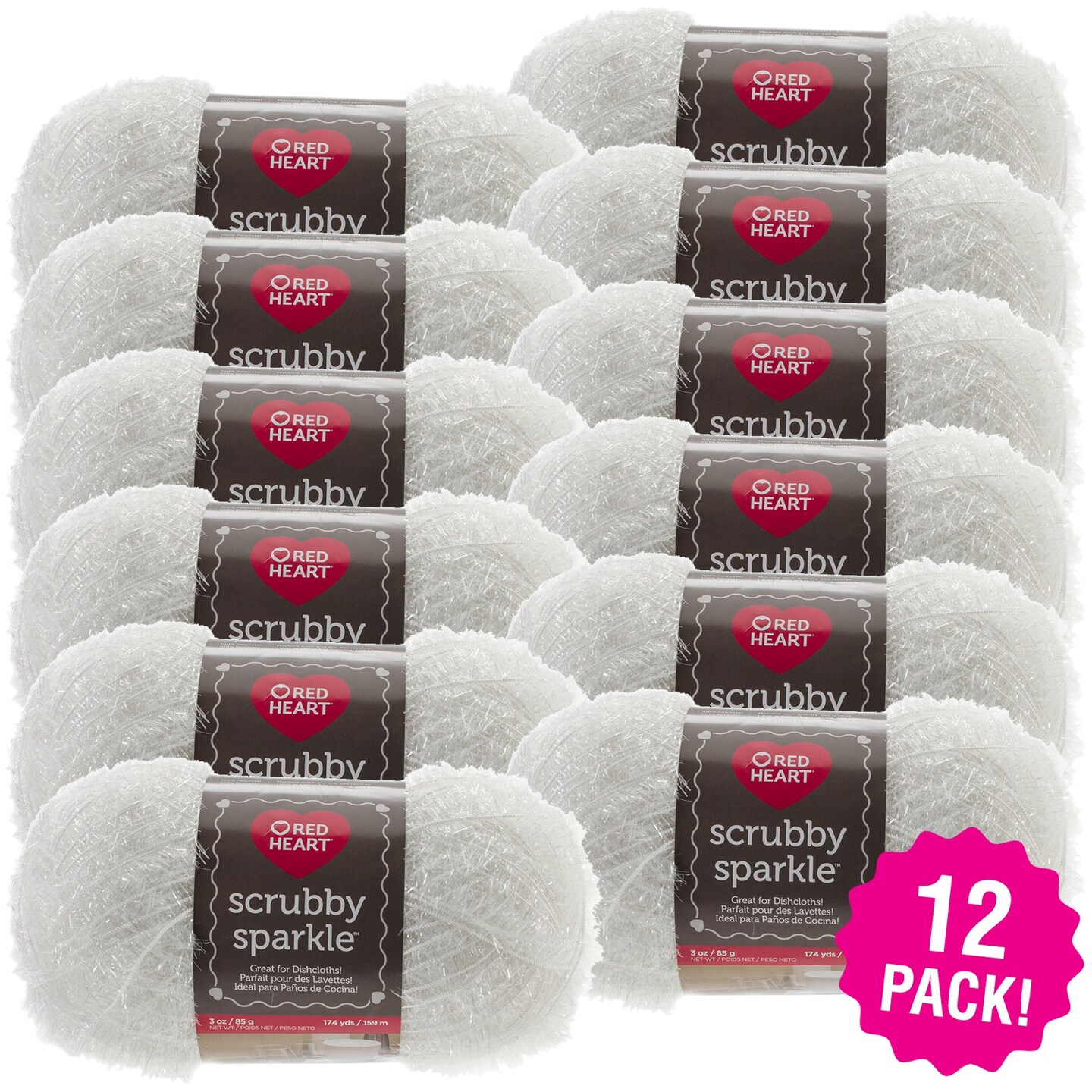 Multipack of 12 - Red Heart Scrubby Sparkle Yarn-Marshmallow