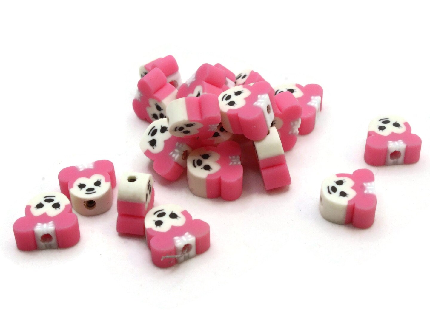 20 Pink Mouse Head with Bow Polymer Clay Beads