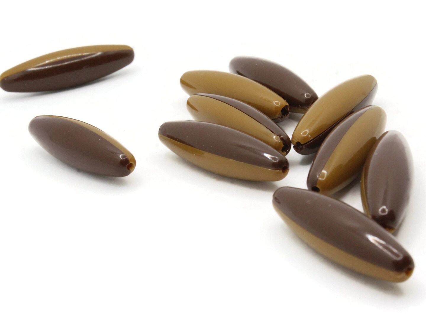 10 40mm Brown Two Tone Vintage Plastic Tube Beads