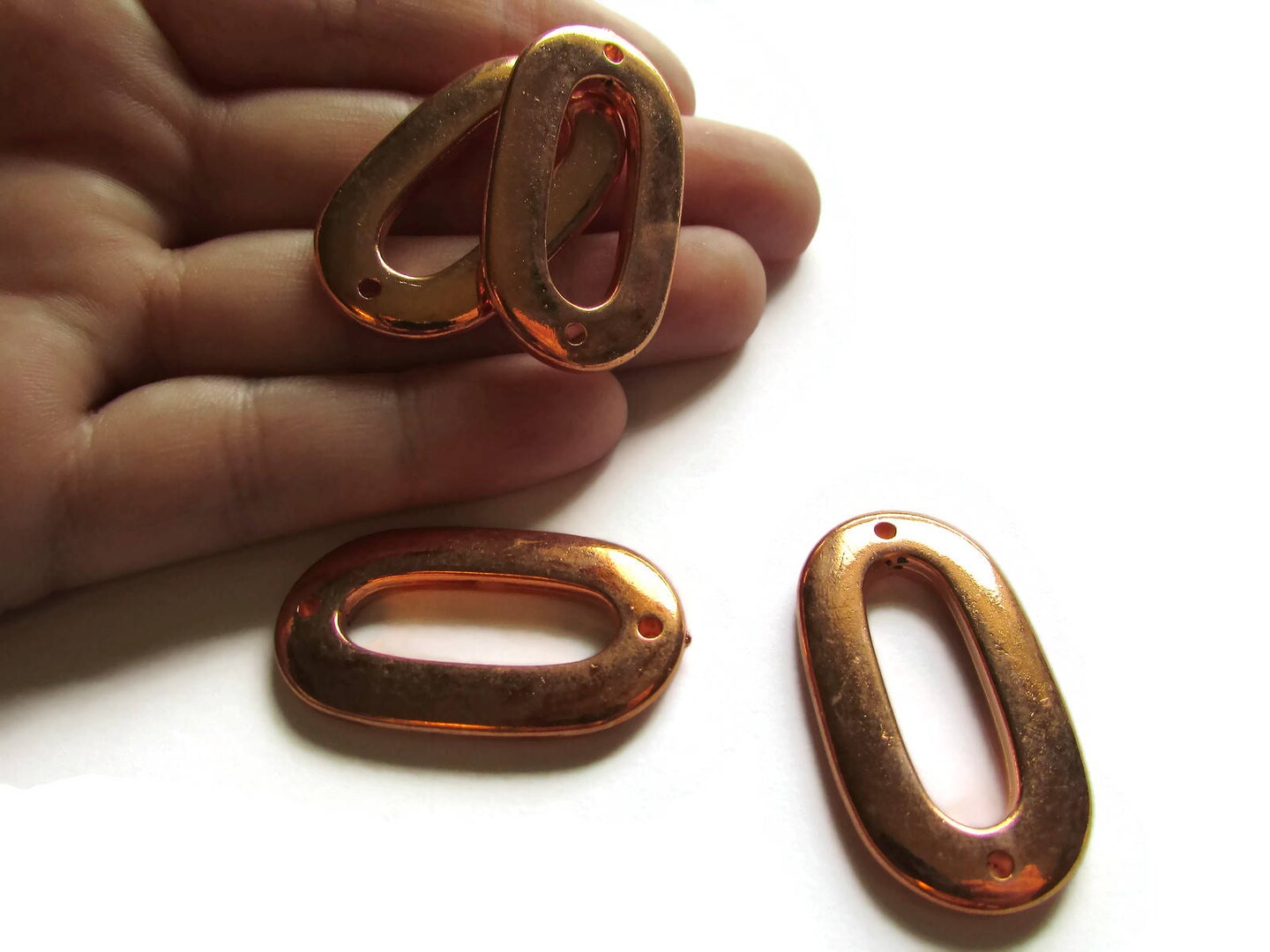 4 38mm Vintage Red Copper Beads Flat Oval Donut Copper Plated Plastic Beads