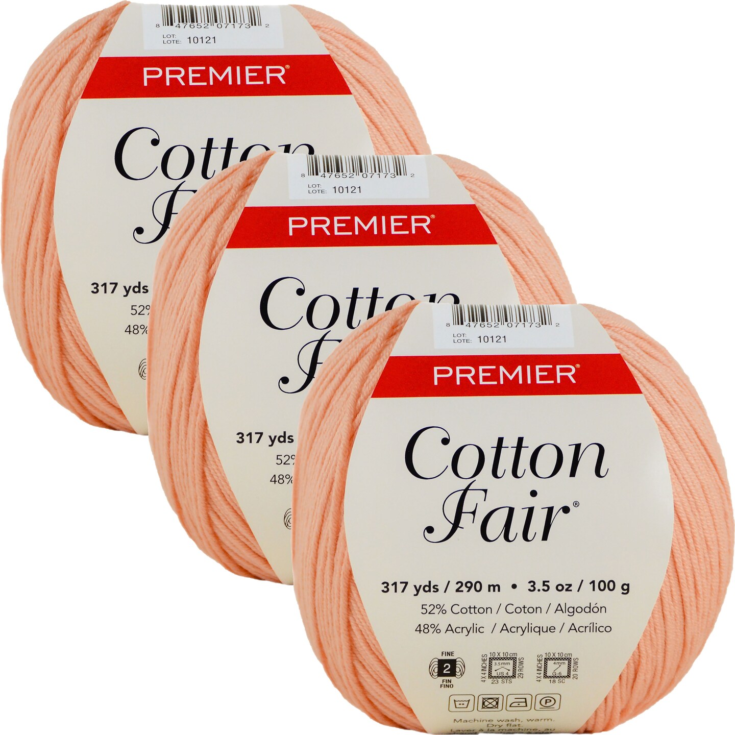 Multipack of 3 - Premier Yarns Cotton Fair Solid Yarn-Coral