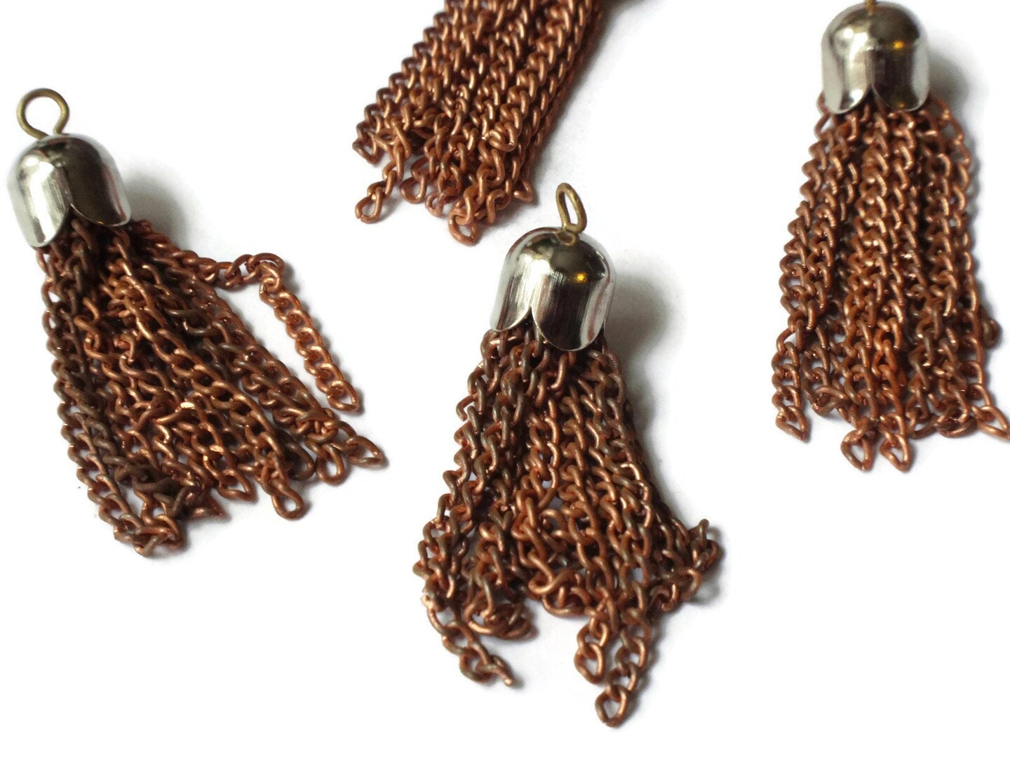 4 Copper and Steel Chain Tassels 1 1/2 inches 12 Strand Tassels