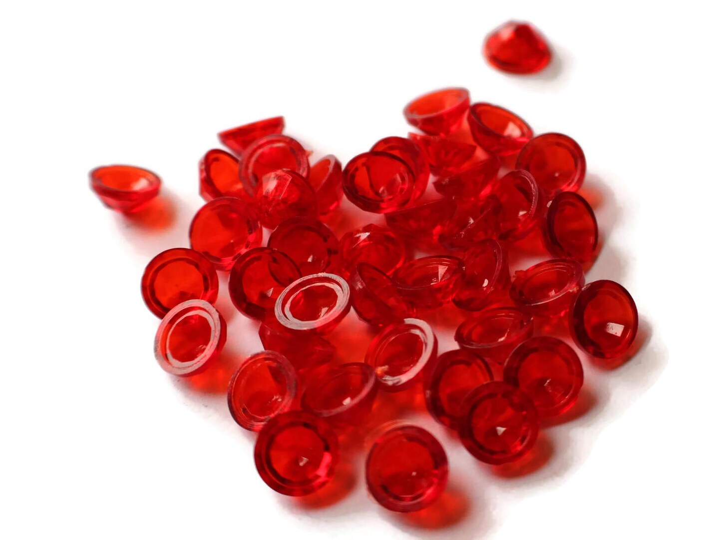 40 9mm Round Red Faceted Vintage Plastic Cabochons Hollow Back Dome Cabochons