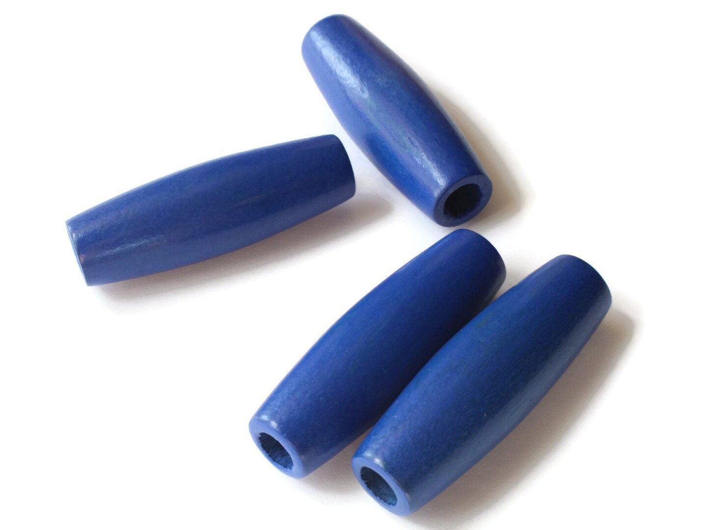 2 Inch Long Large Blue Wood Tube Beads Vintage Wooden Large Hole Macrame Beads bR1