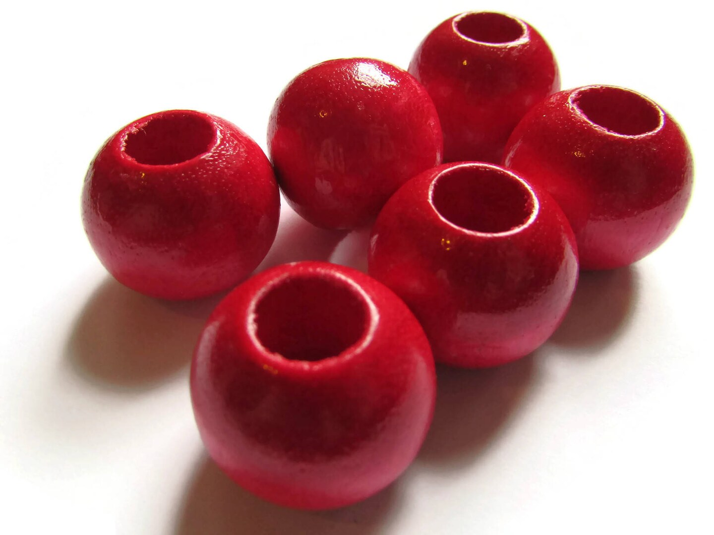 6 21mm x 19mm Red Round Wood Vintage Macrame Beads