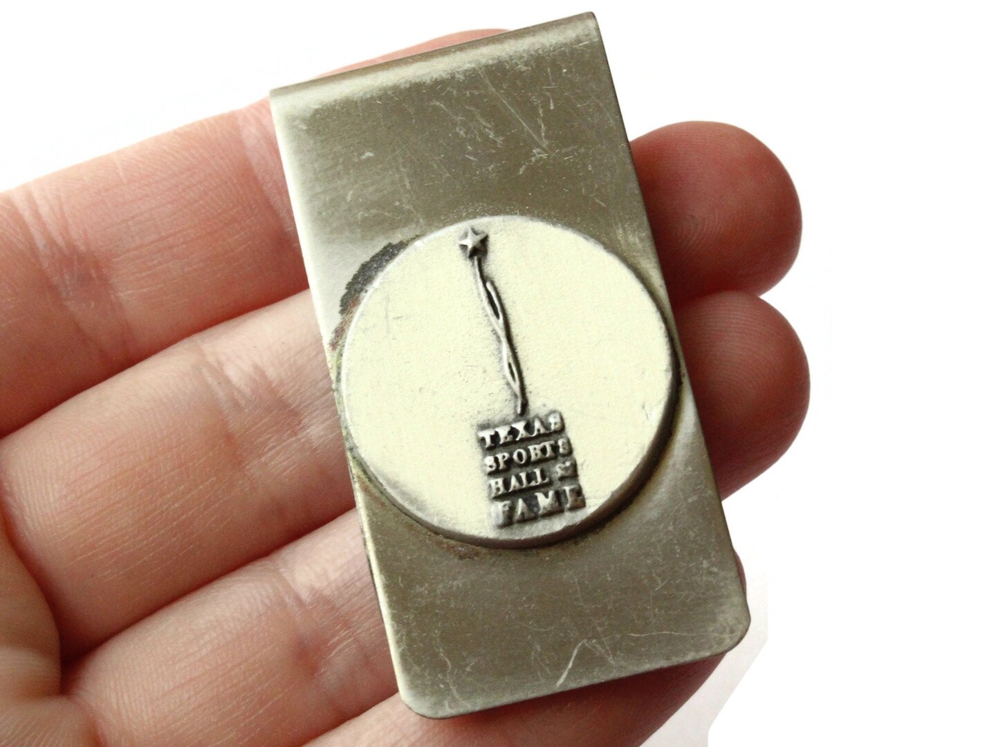 Vintage Silver Money Clip with Texas Sports Hall of Fame Logo