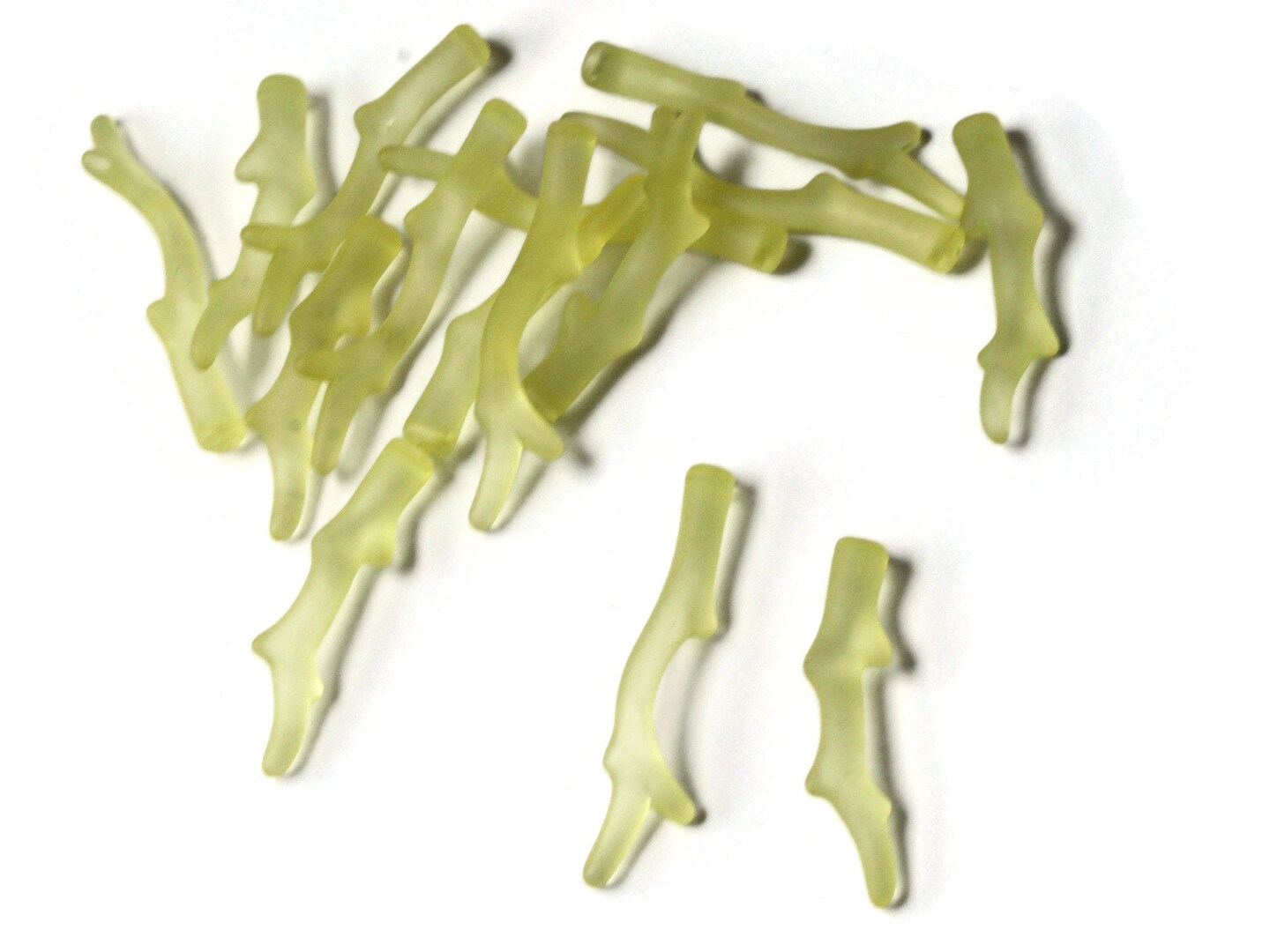 15 47mm and 57mm Frosted Clear Yellow Acrylic Branch Beads - Stick Beads - Antler Beads