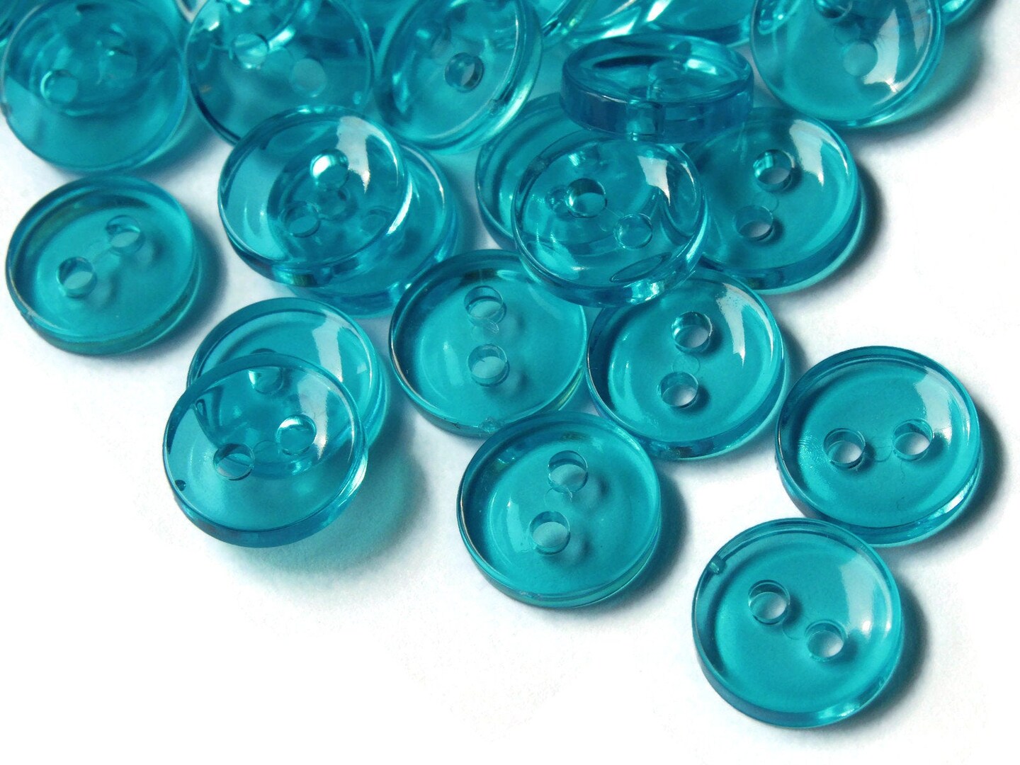 50 11mm Clear Sky Blue Flat Round Plastic Two Hole Buttons