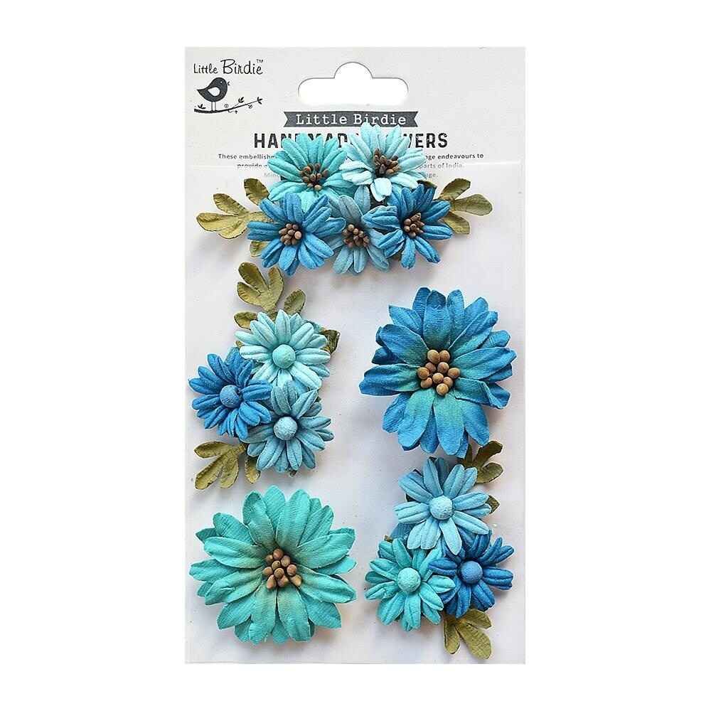 Little Birdie Fairy Garden Paper Flowers 5/Pkg-Aqua Medley