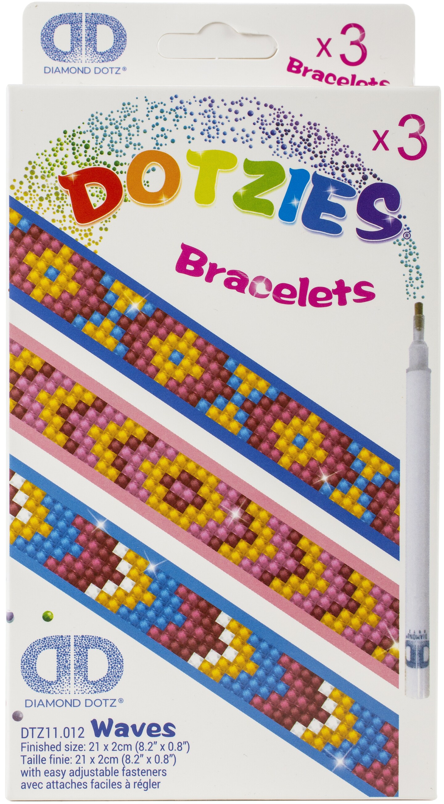 Diamond Dotz Dotzies Diamond Art Bracelet Kit 1"X9"-Assorted Waves 3/Pkg