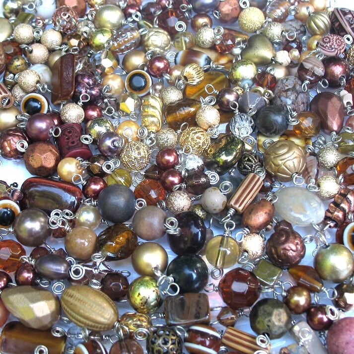 Brown &#x26; Gold Bead Charms Grab Bag, 25 pc Bulk Glass &#x26; Acrylic Dangle Charms, Adorabilities