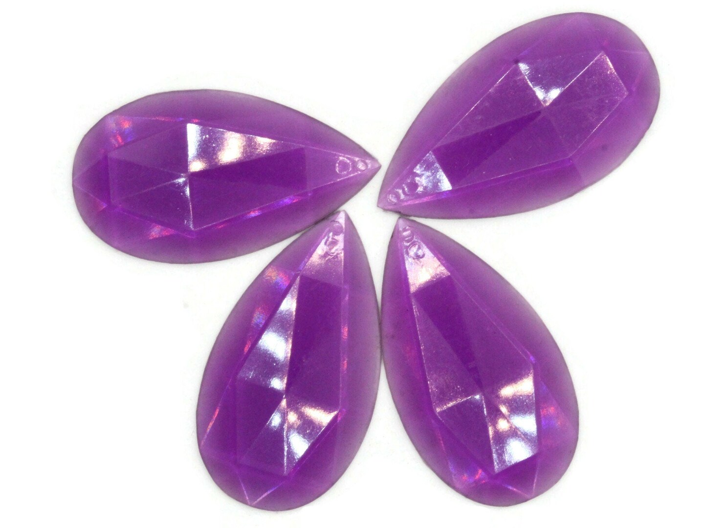 4 50mm Faceted Teardrop Purple Vintage West German Plastic Cabochons