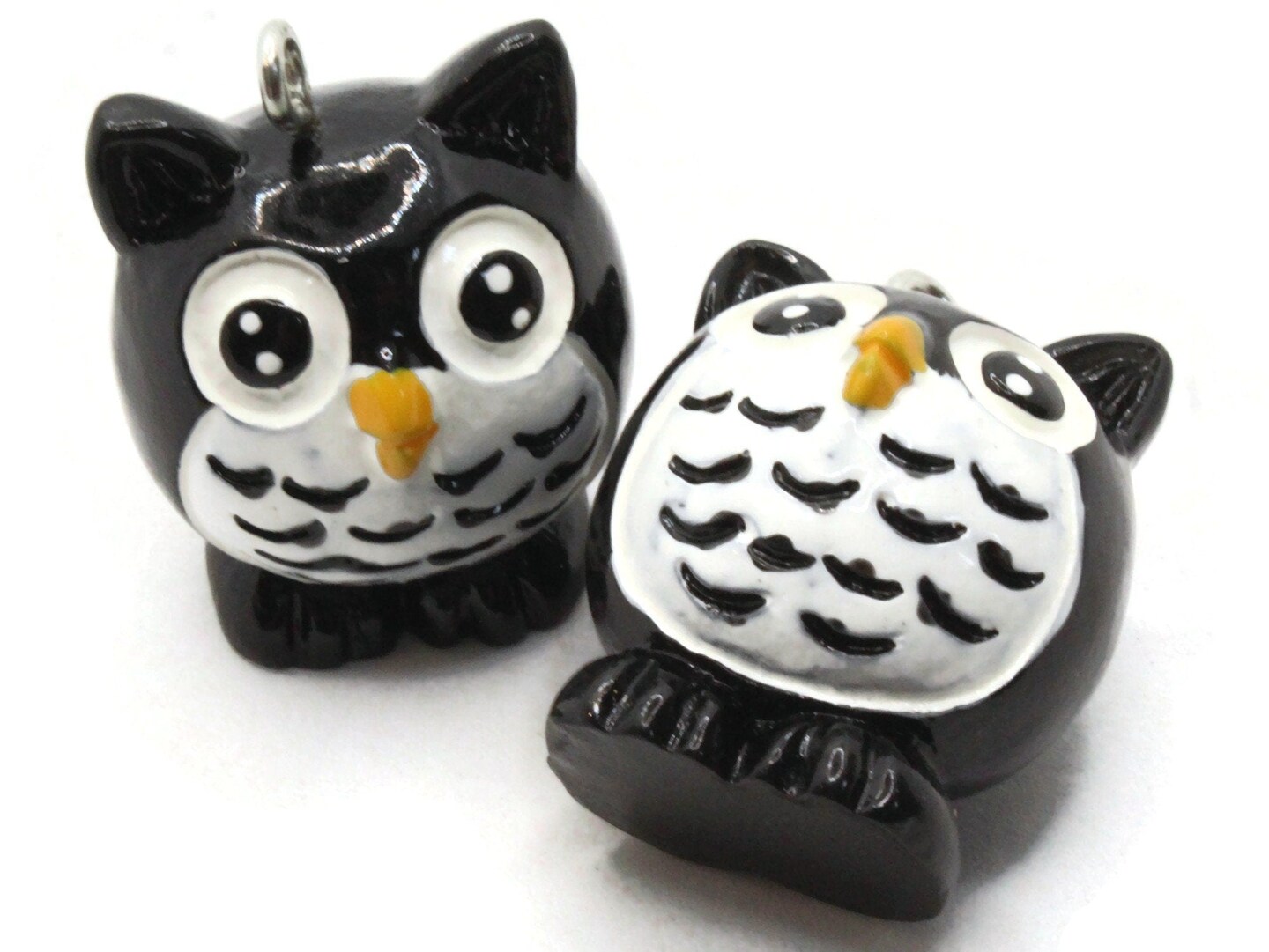 2 31mm Black Owl Resin Charms