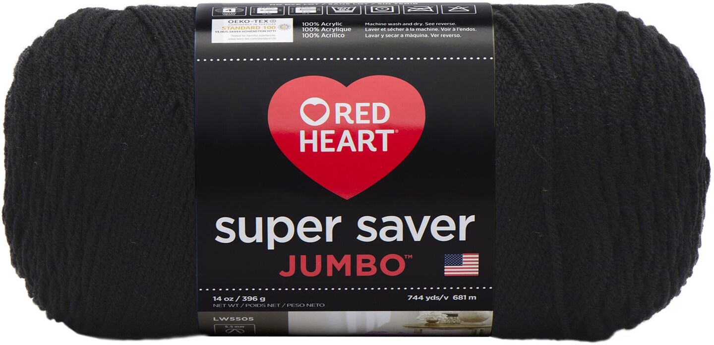 2 Black Yarns Red Heart Super Saver Jumbo Yarn Black 073650814648 12 oz  total