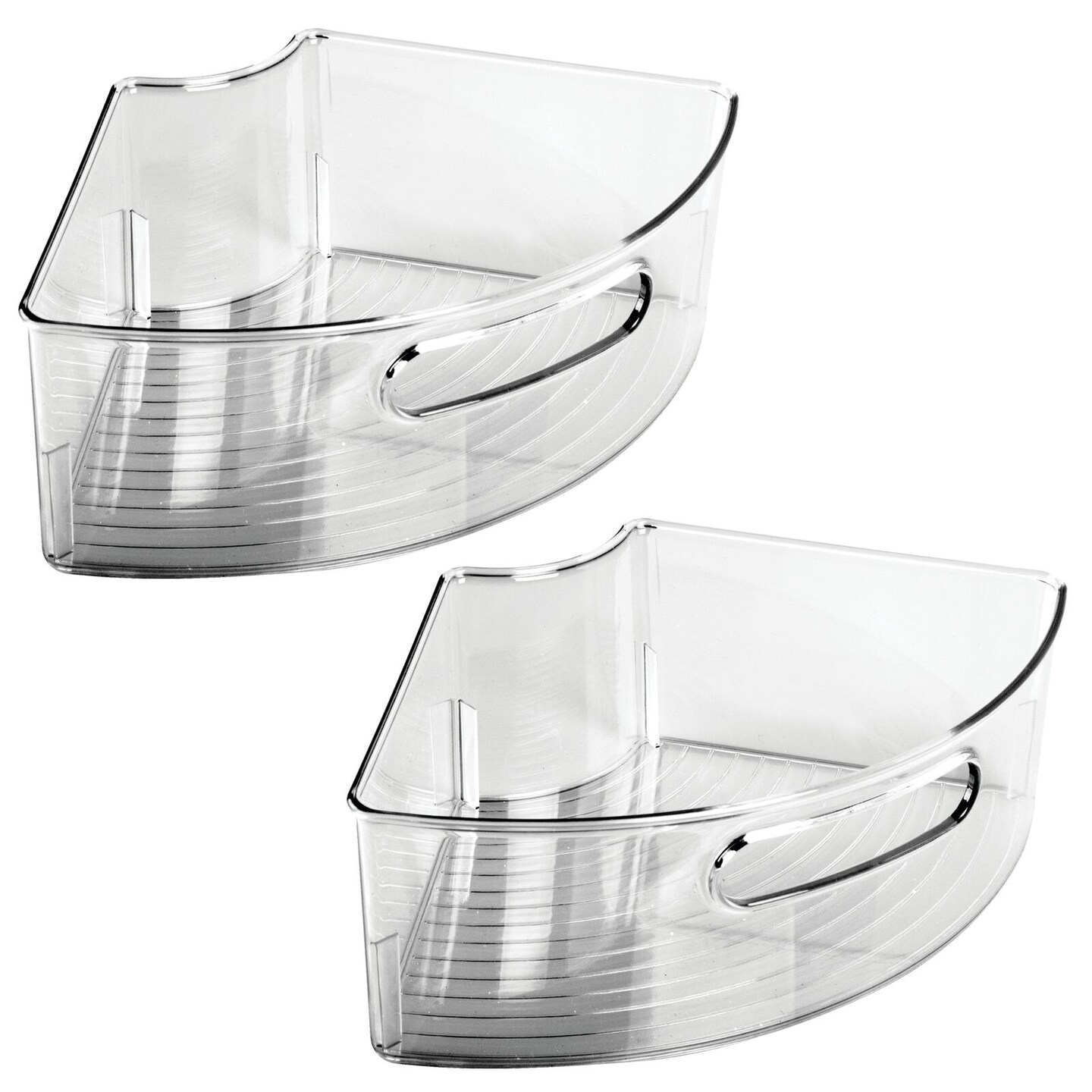 mDesign Plastic Lazy Susan Organizer Bins with Handle for Kitchen - 2 Pack