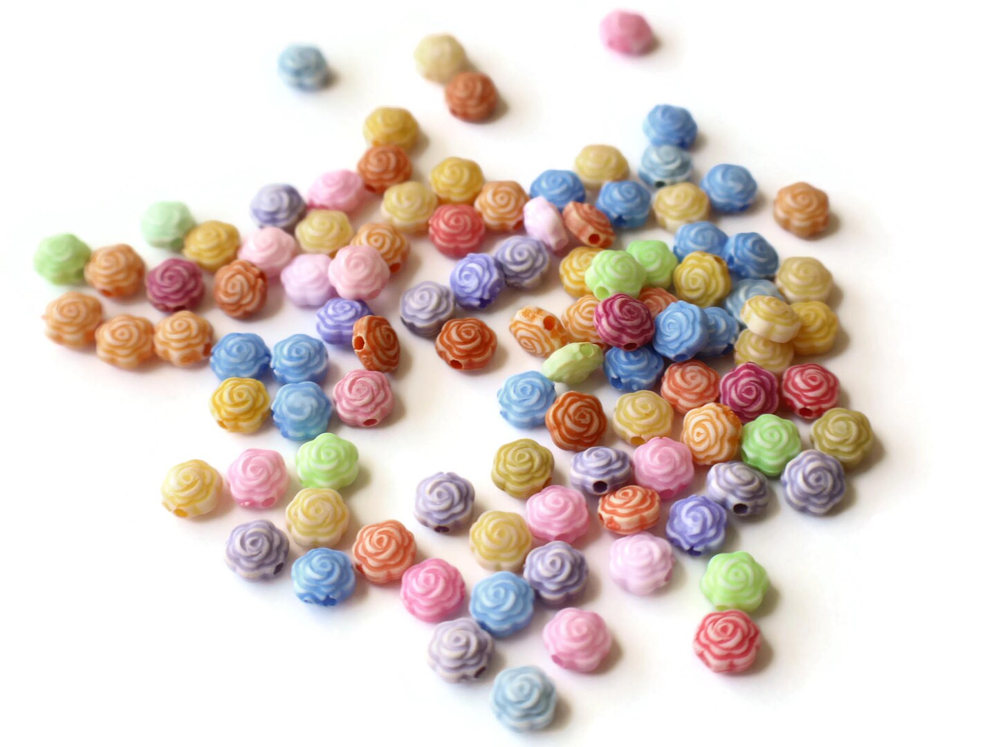 100 8mm Small Plastic Mixed Color Rose Flower Beads