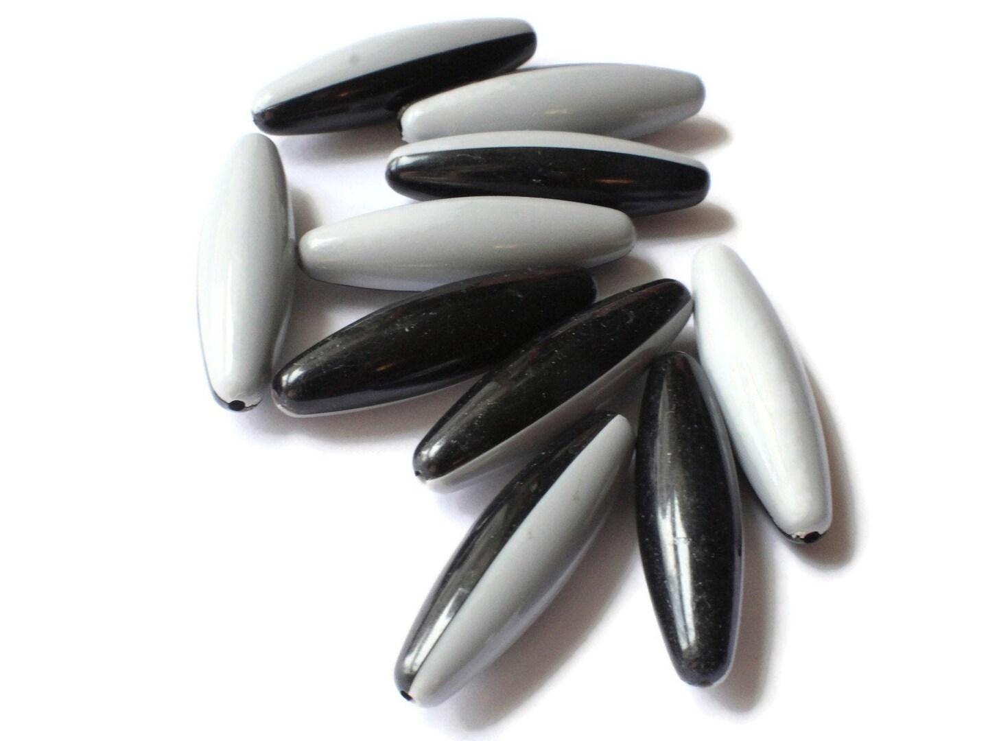10 40mm Black and Grey Two Tone Beads Vintage Plastic Tube Beads