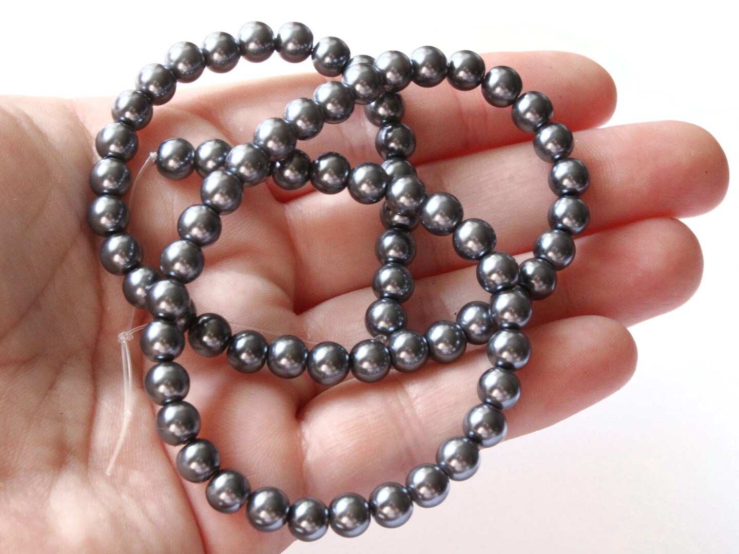 72 6mm Gray Glass Faux Pearls Round Beads